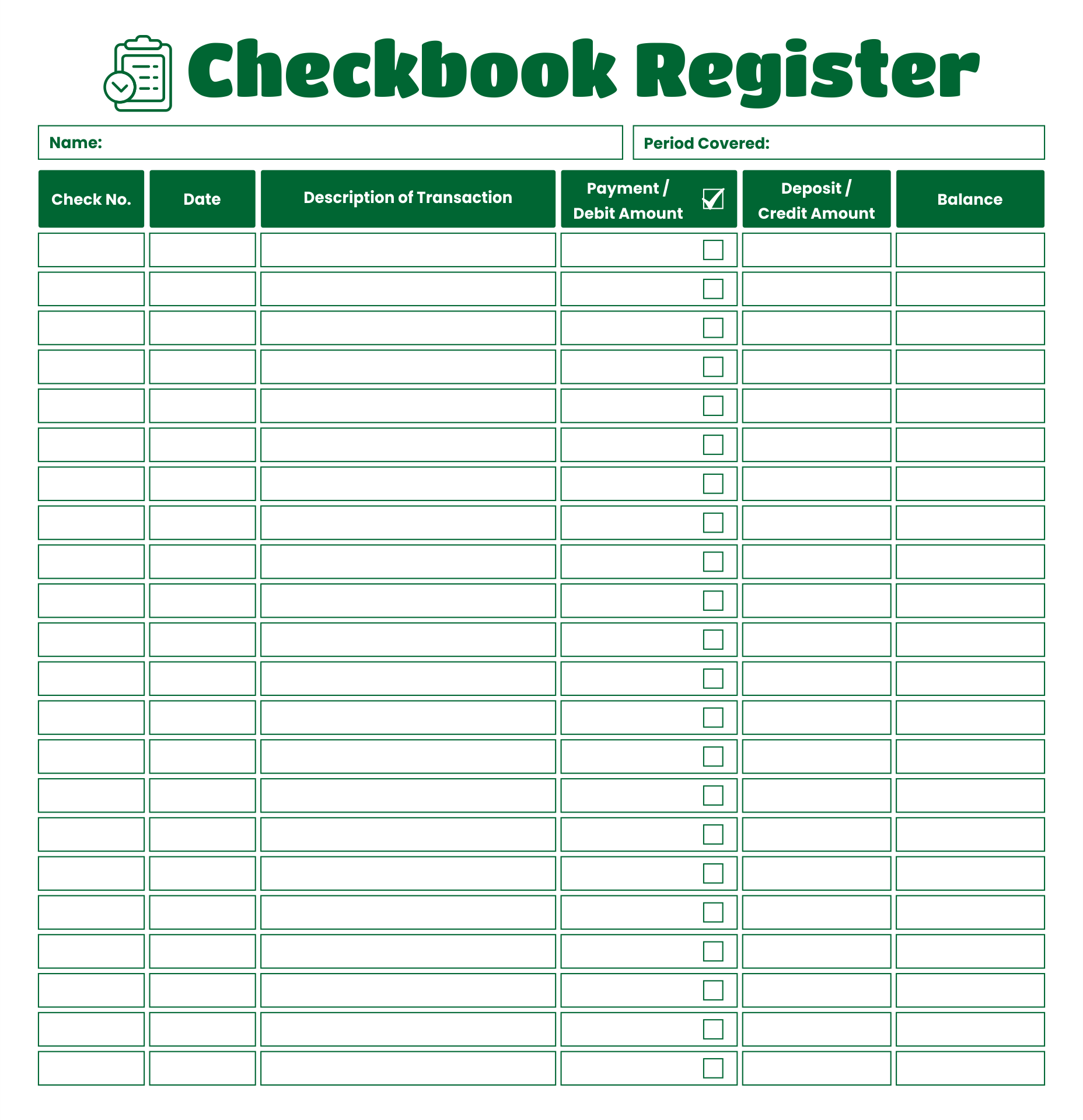 Free Printable Large Print Checkbook Register