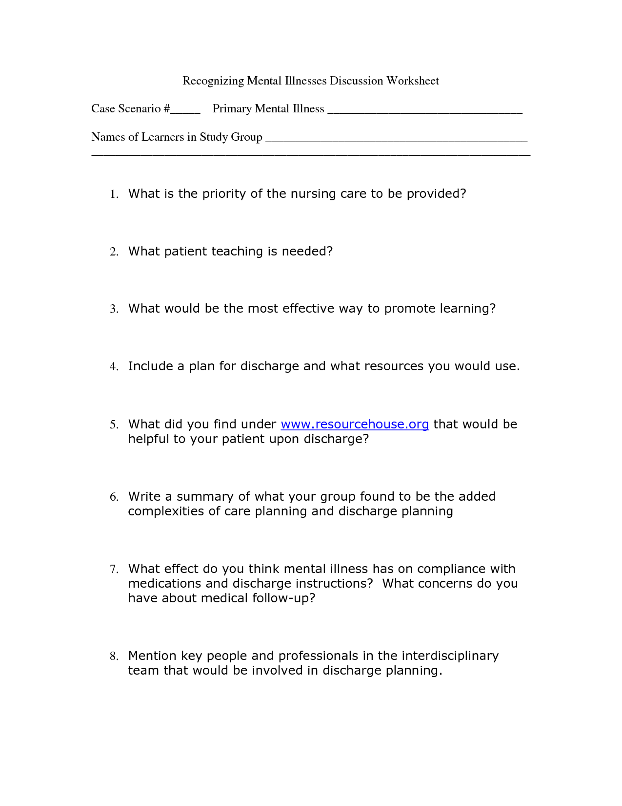 7 Best Images Of Adult Mental Health Worksheets Printable Fun Mental 