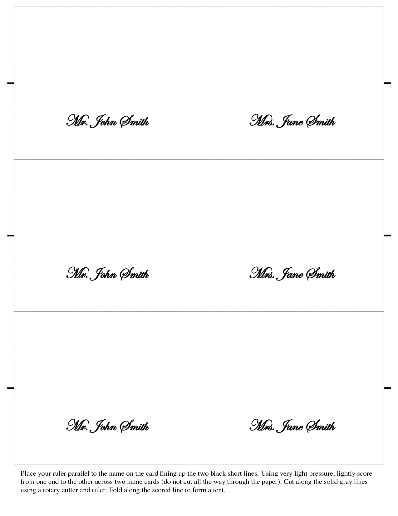 Folding Table Cards Template