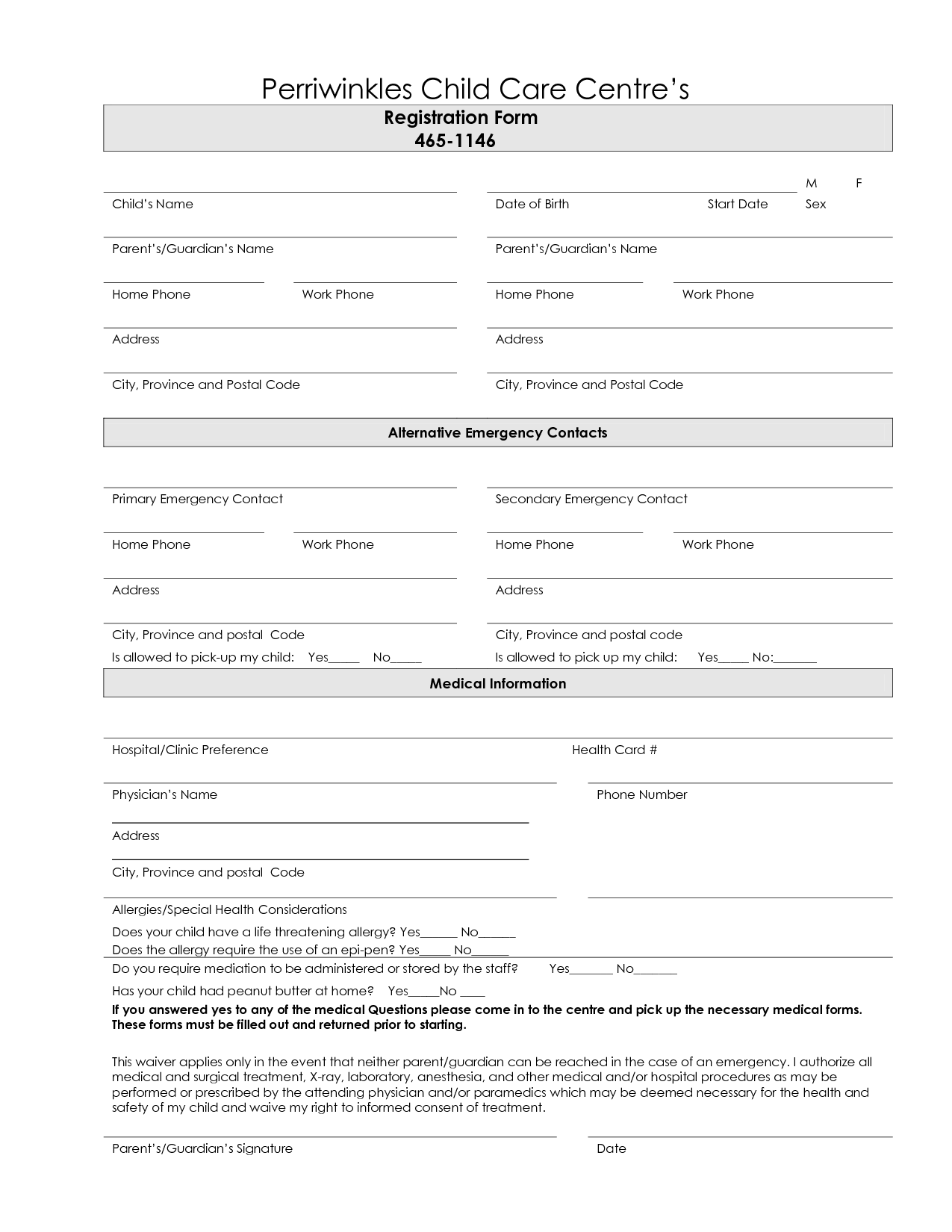 7 Best Images Of Printable Daycare Forms Free Daycare Contract Forms 