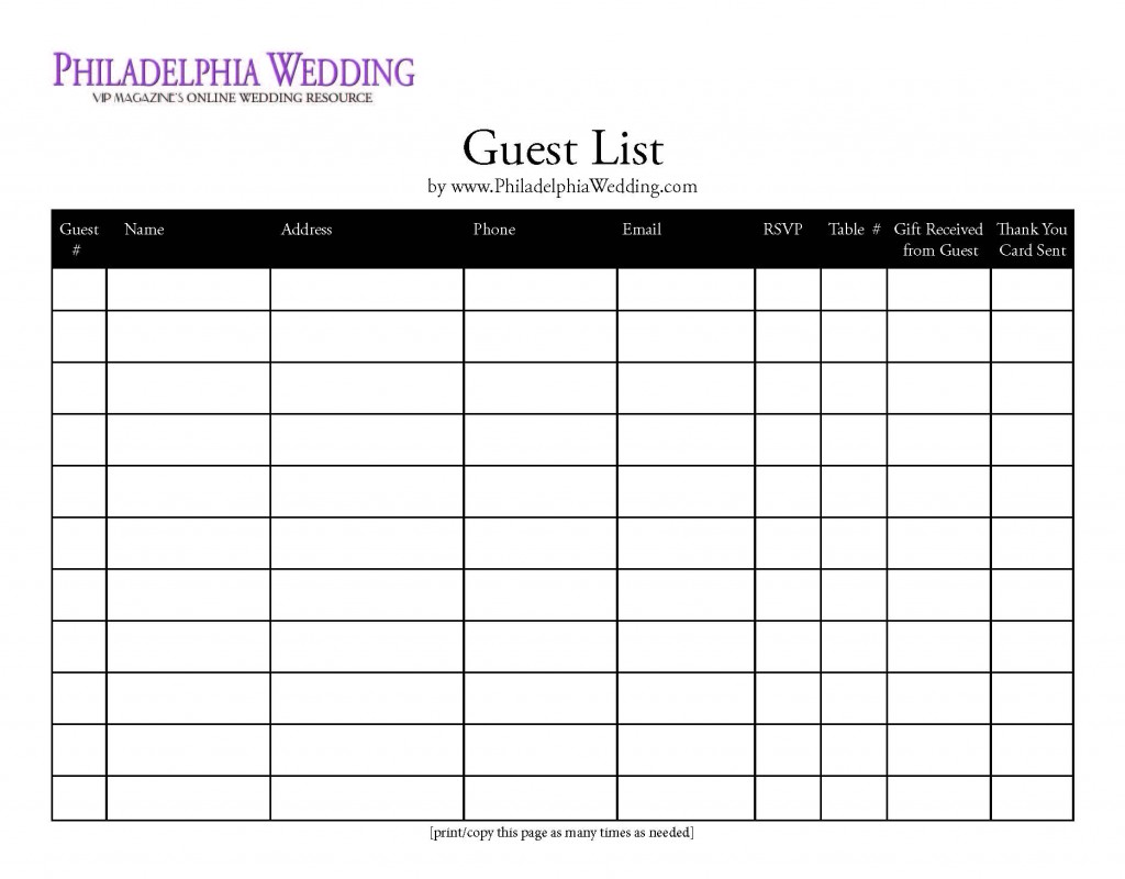 7 Best Images Of Wedding Guest List Form Printable Free Guest List 