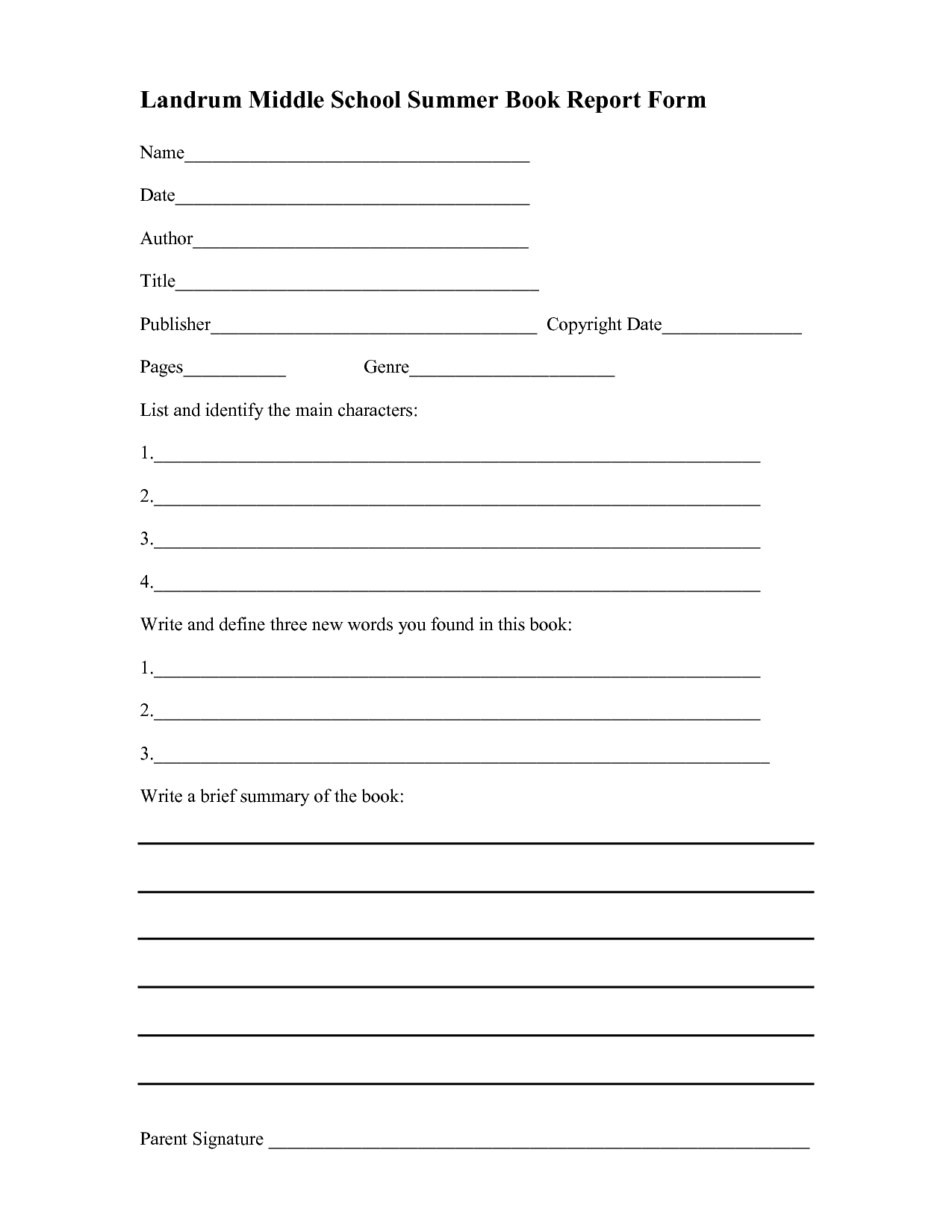 8 Best Images Of Middle School Book Report Printable Middle School 