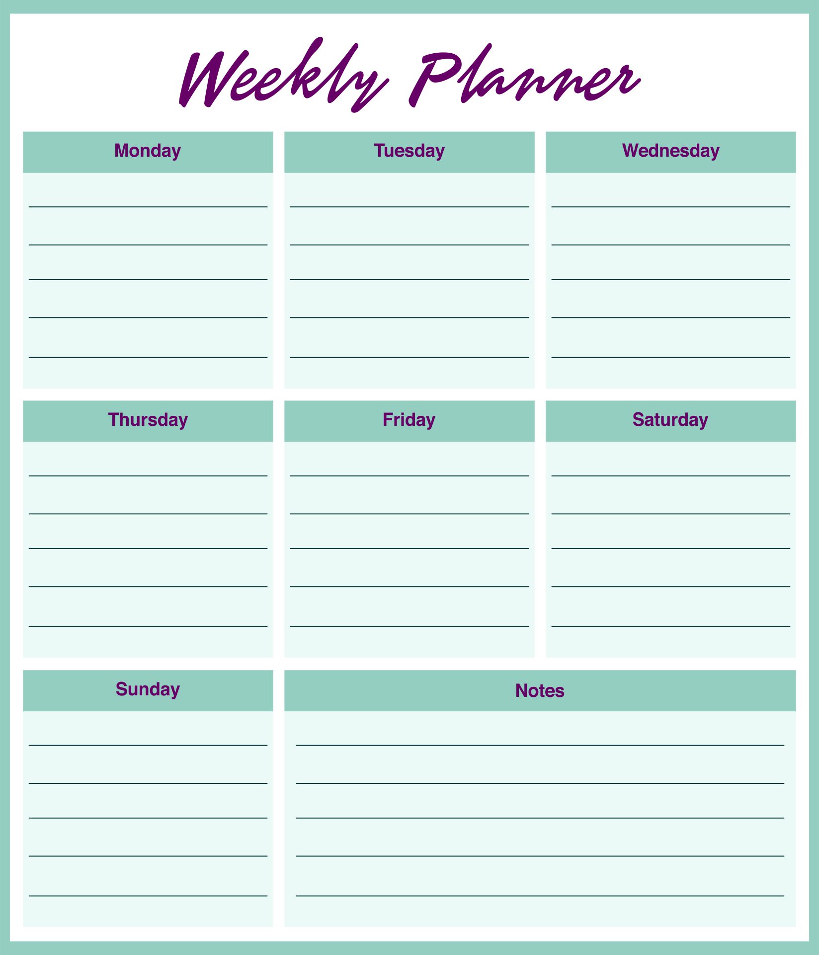 Printable Weekly Planner For Students