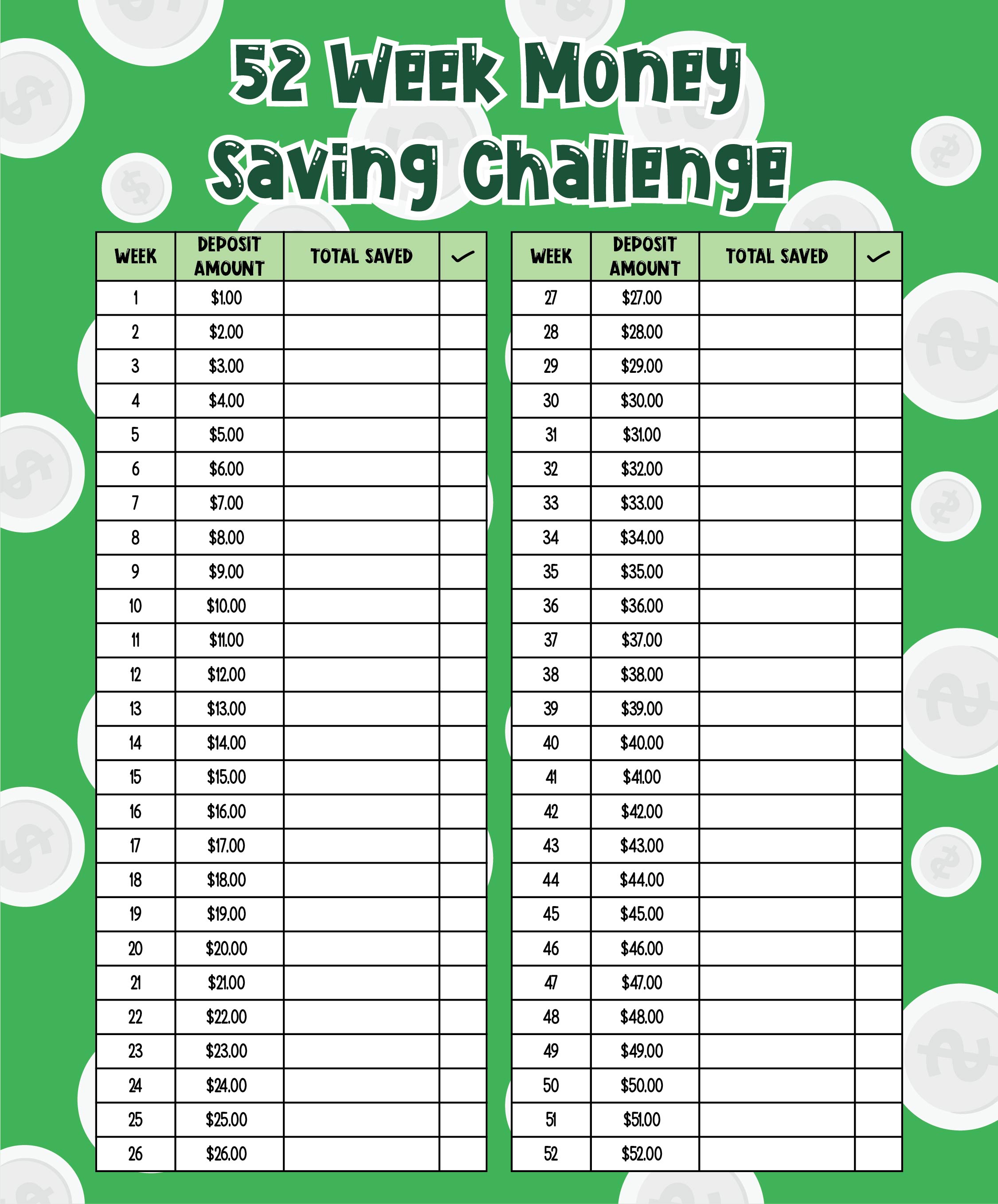 8 Best Images Of Reverse 52 Week Money Challenge Chart Printable Reverse 52 Week Money