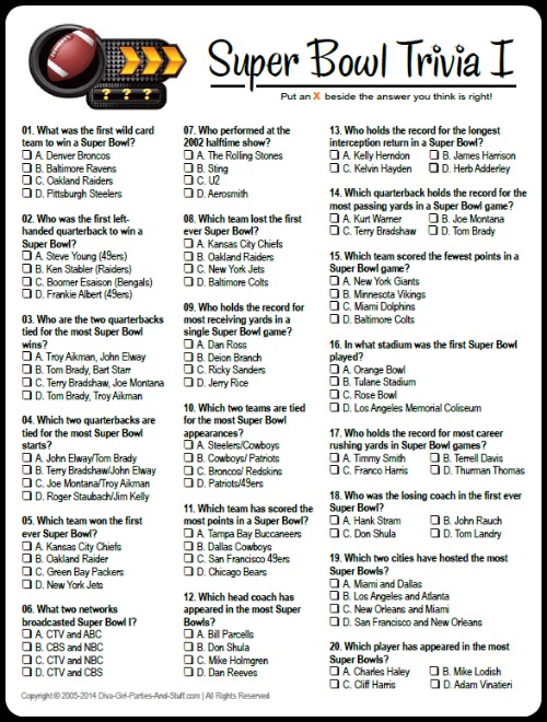 Super Bowl Trivia 2023 Printable Printable World Holiday