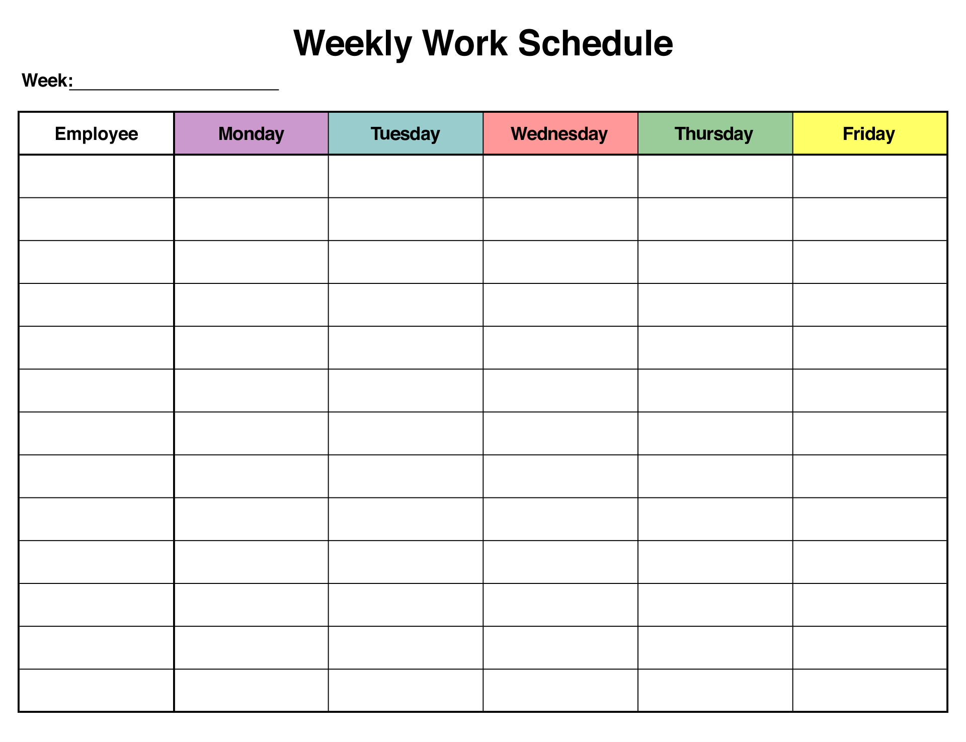 Free Weekly Employee Work Schedule Template Printable