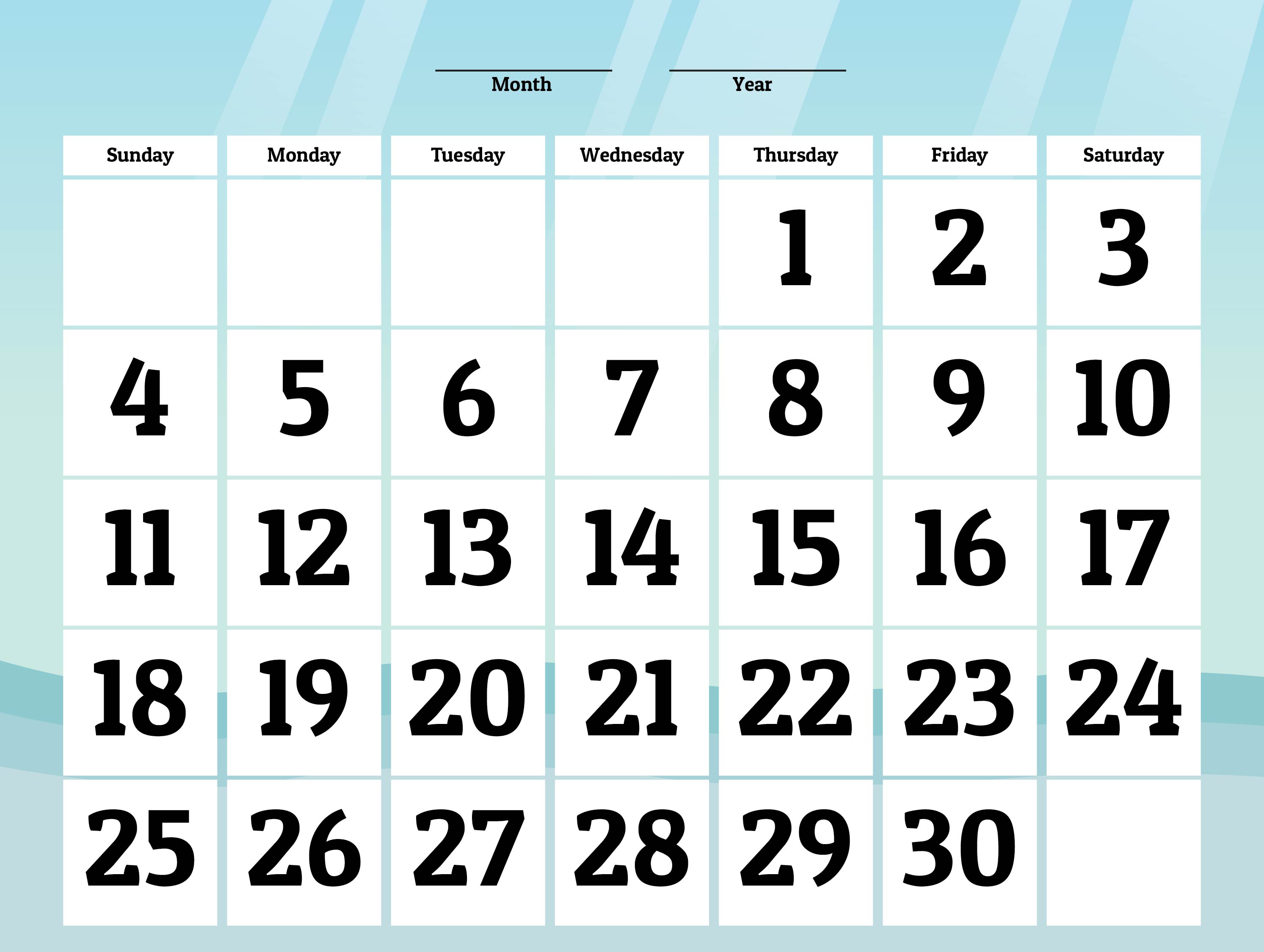 Printable 30 Day Calendar Template Free Printable Templates Download