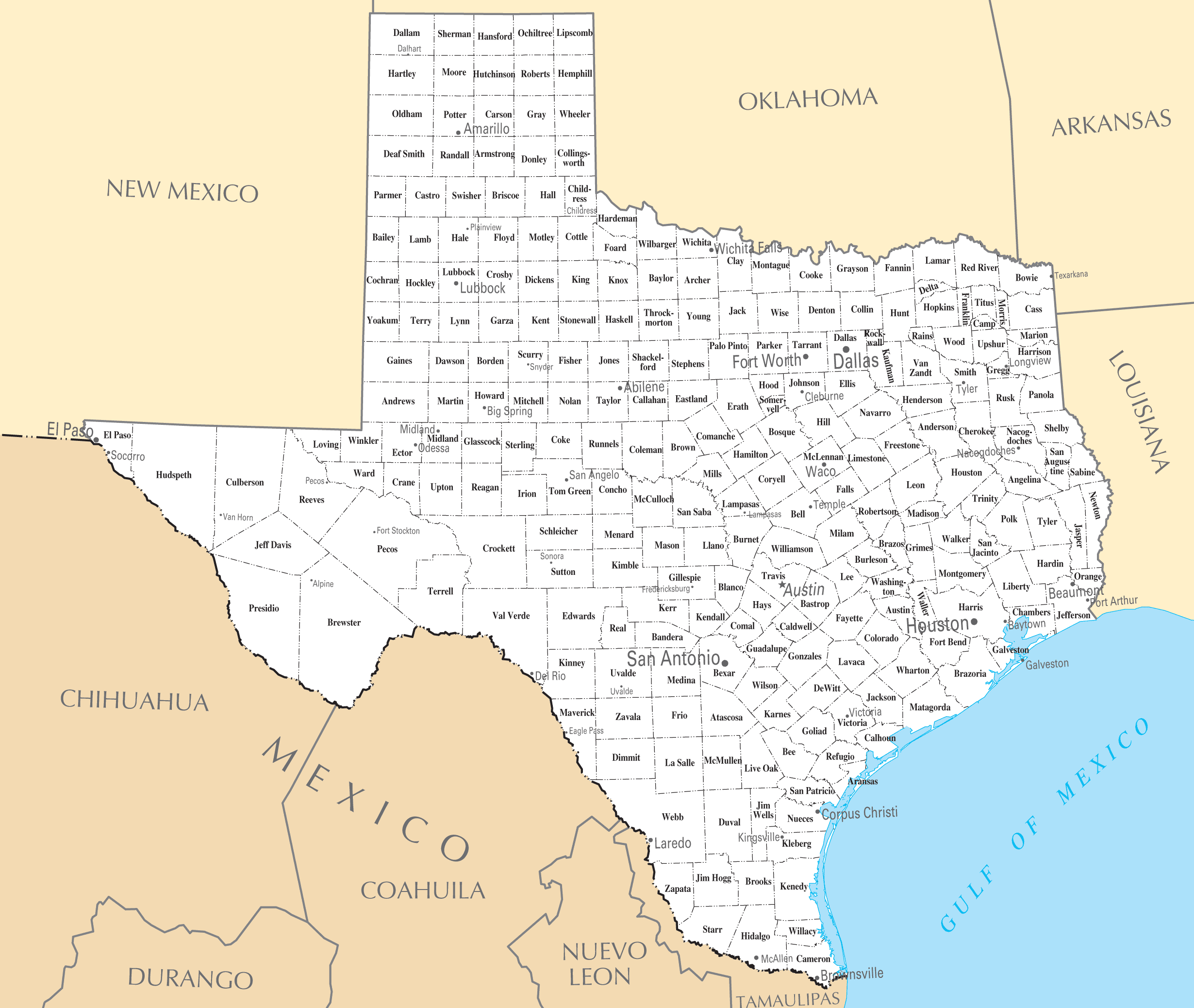 Printable Map Of Texas