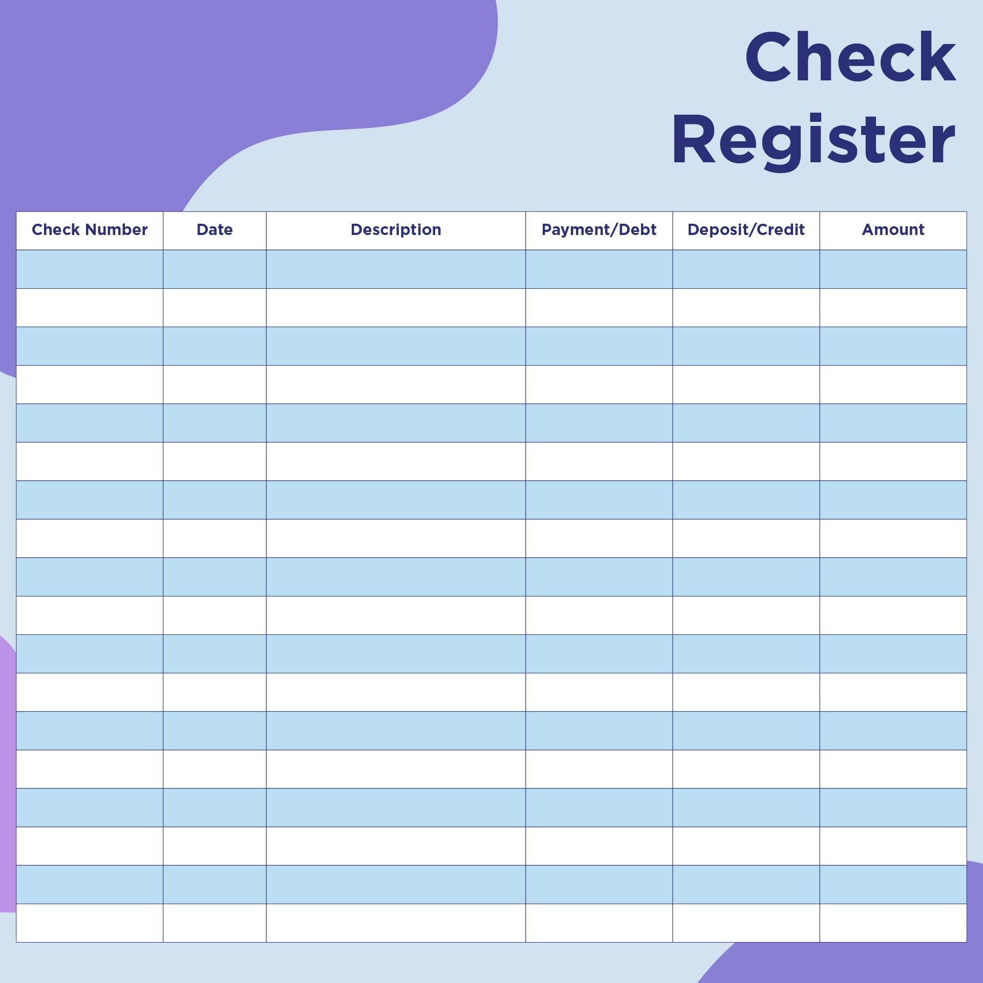 Printable Check Register Sheets Excel Templates