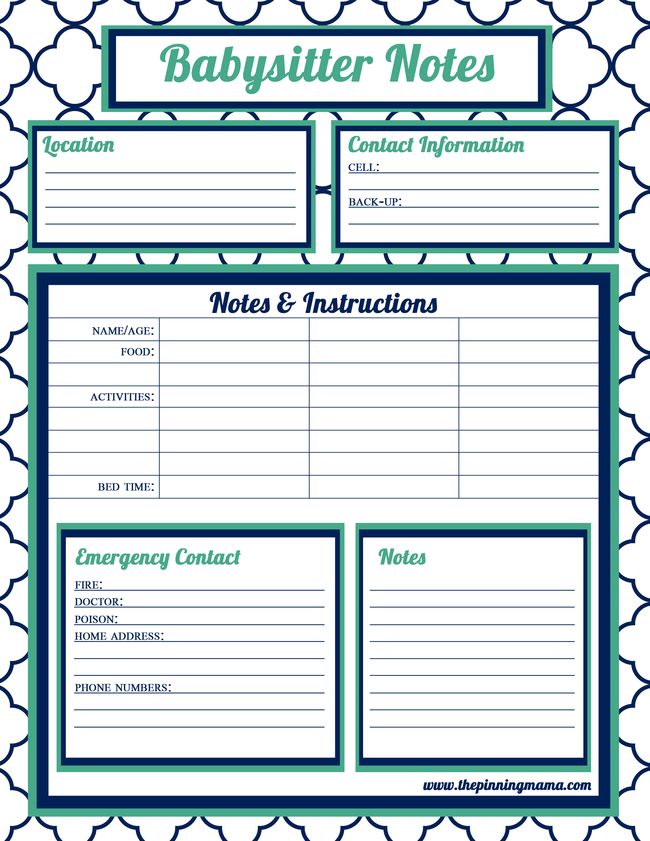 7 Best Images Of Babysitting Information Sheet Printable Printable 