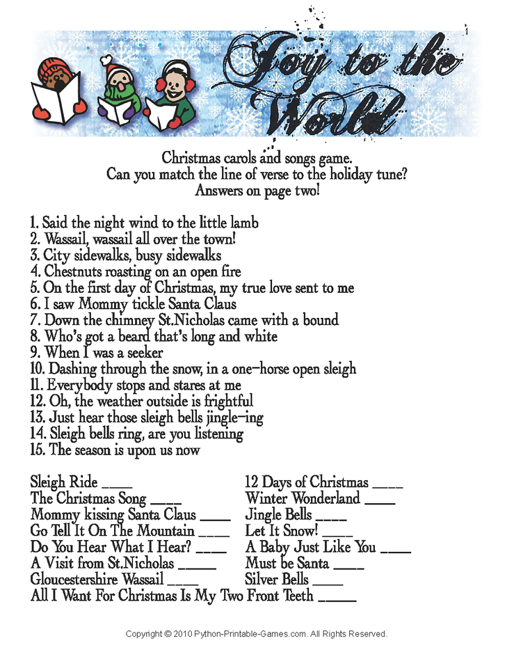 Christmas Song Quiz Printable