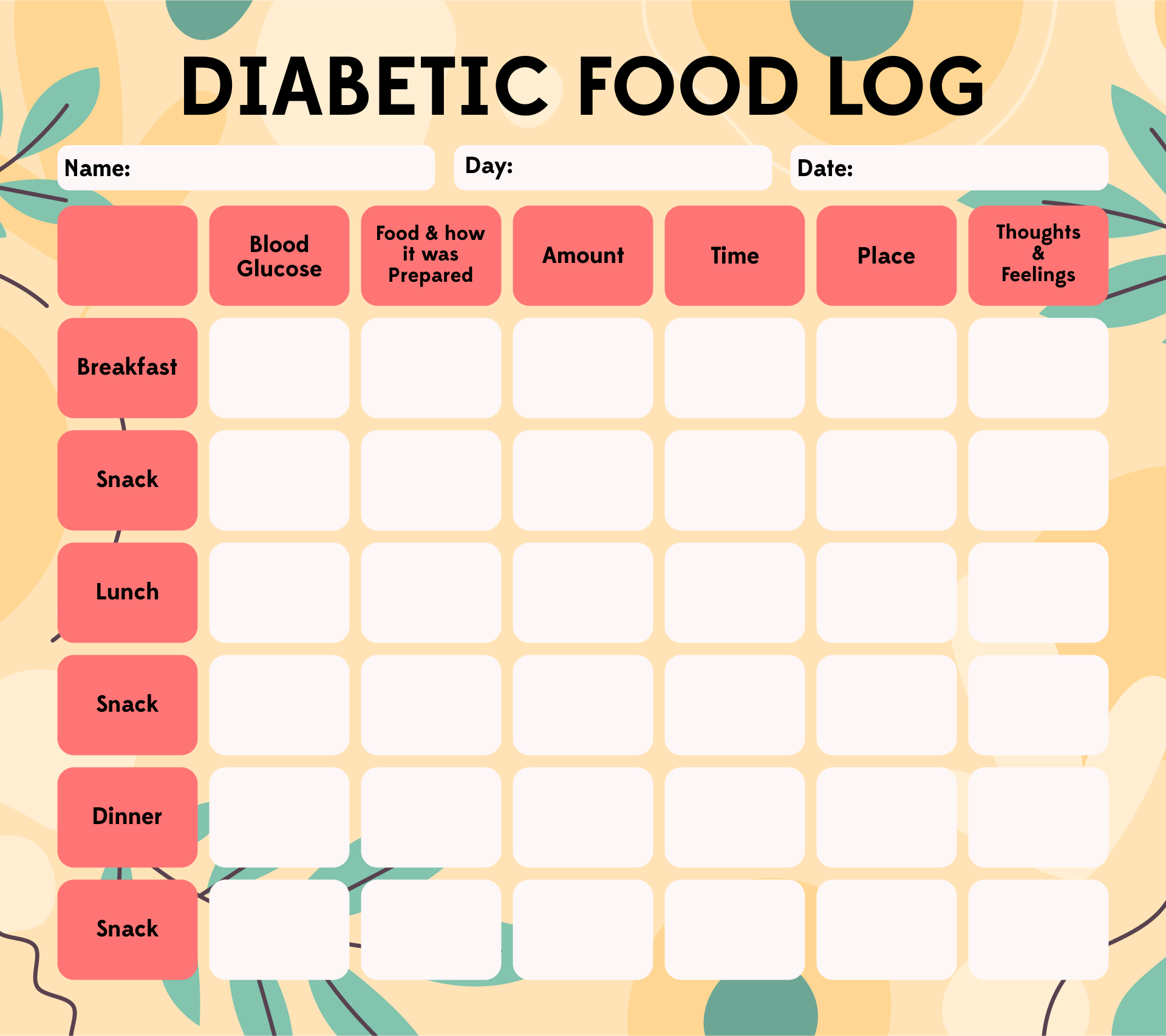 Free Printable Diabetes Food Log