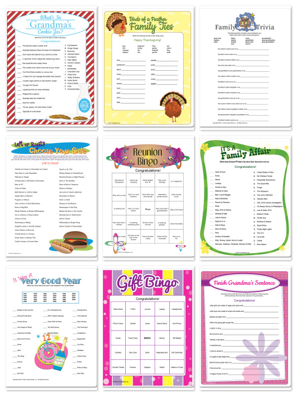 Family Reunion Printable Games