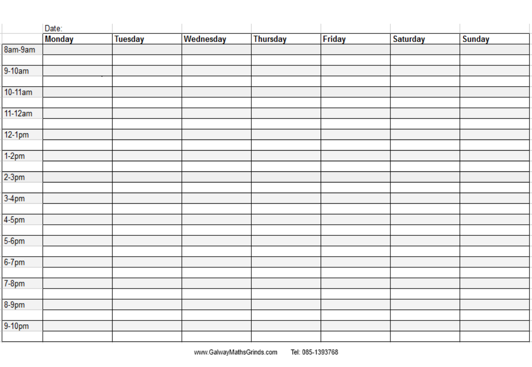 Printable Weekly Calendar With Times