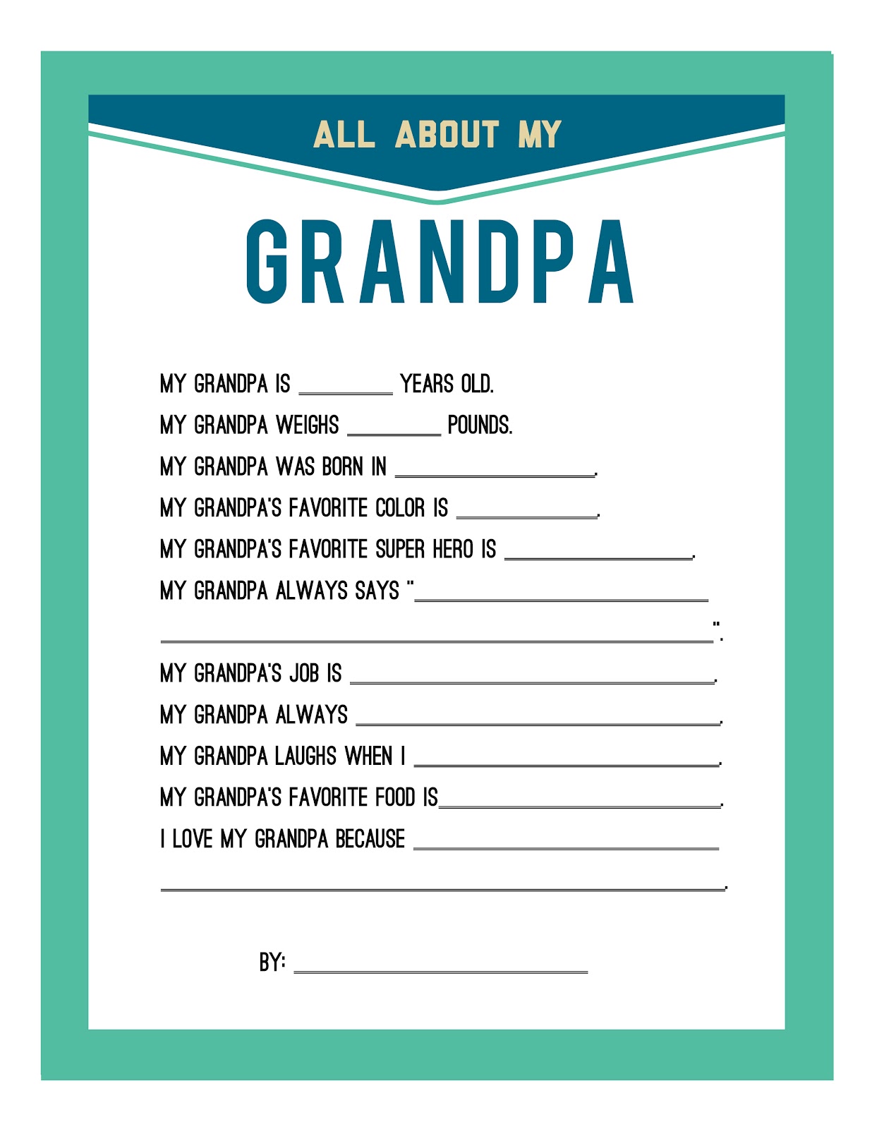 Free Printable Grandpa Questionnaire