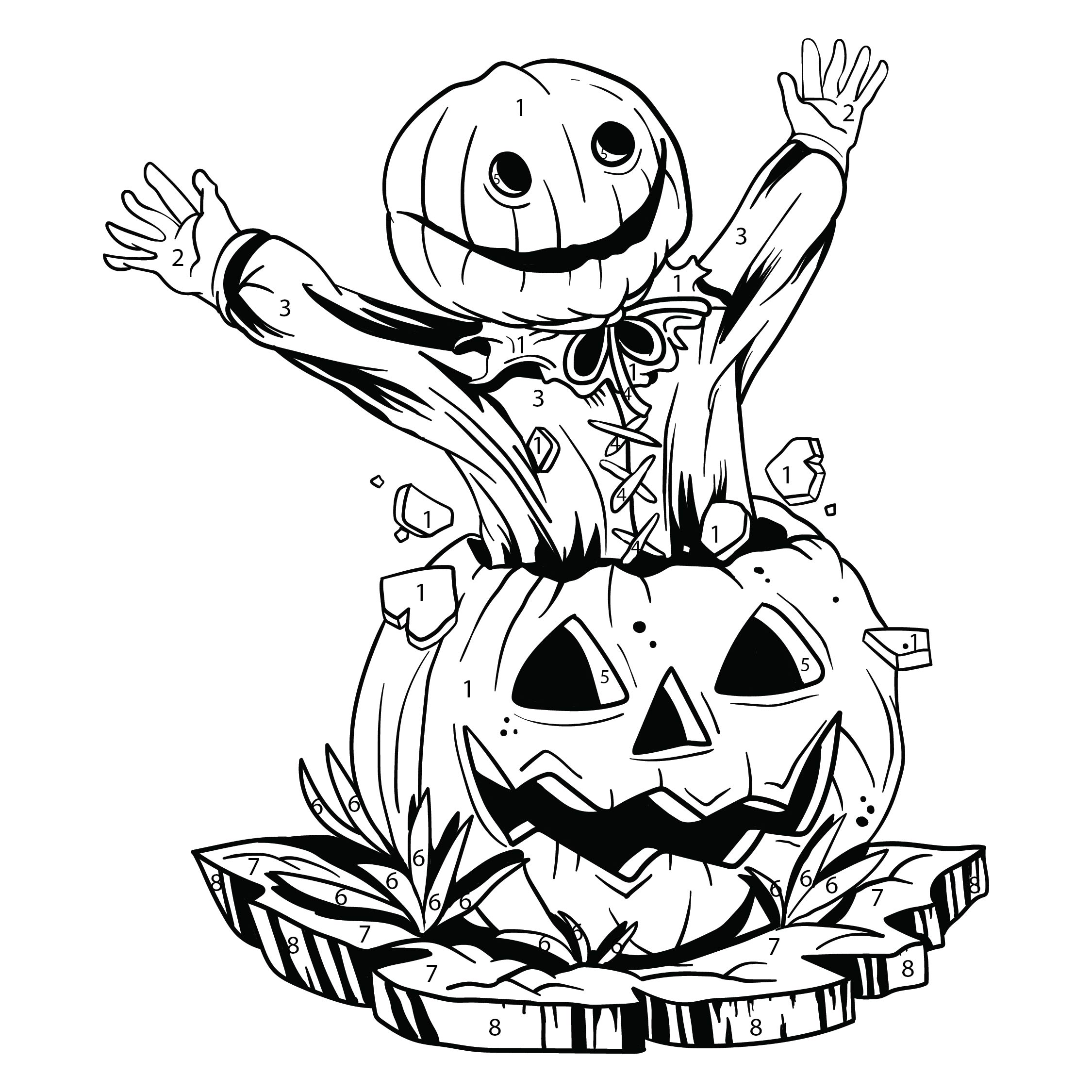 Halloween Math Color By Number Addition Sketch Coloring Page