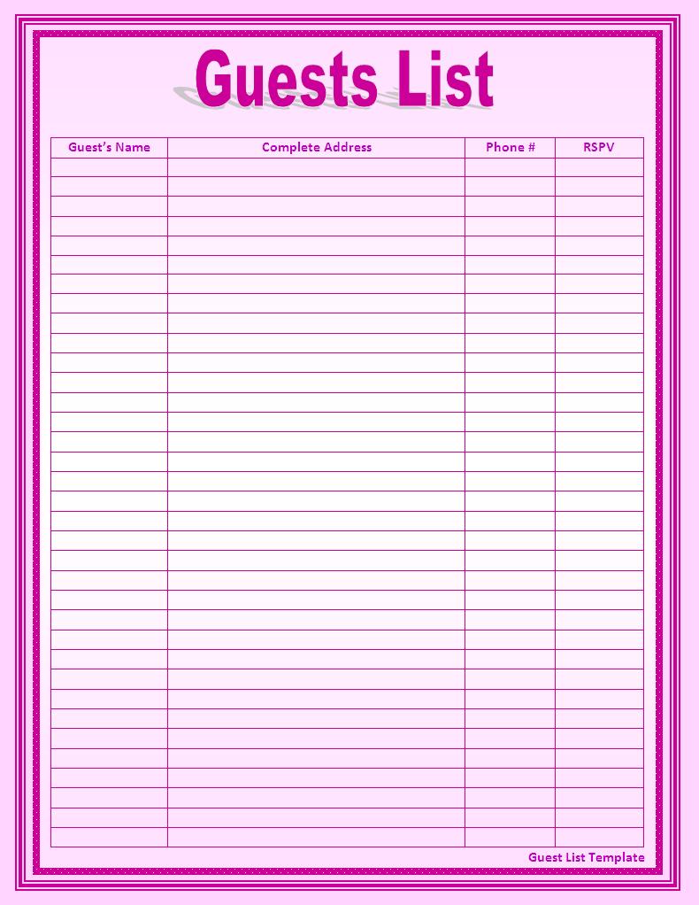 8 Best Images Of Free Printable Guest List Sheet Free Printable Guest 