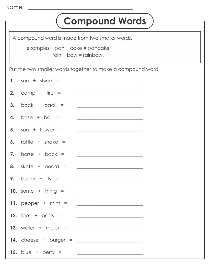 6 Best Images Of Printable Compound Word Match Kids Compound Words Worksheets Compound Word 