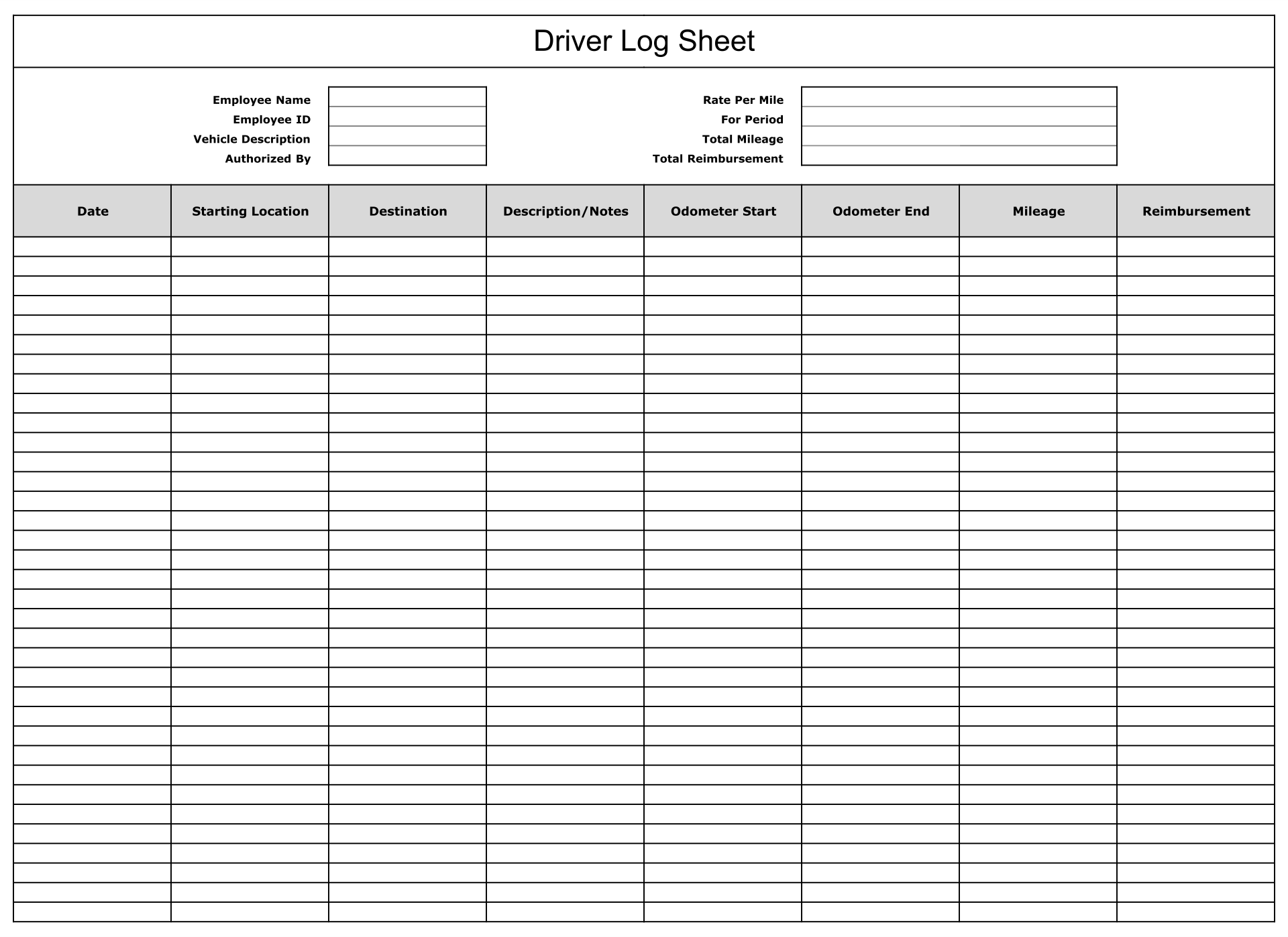 Truck Drivers Trip Sheet Template