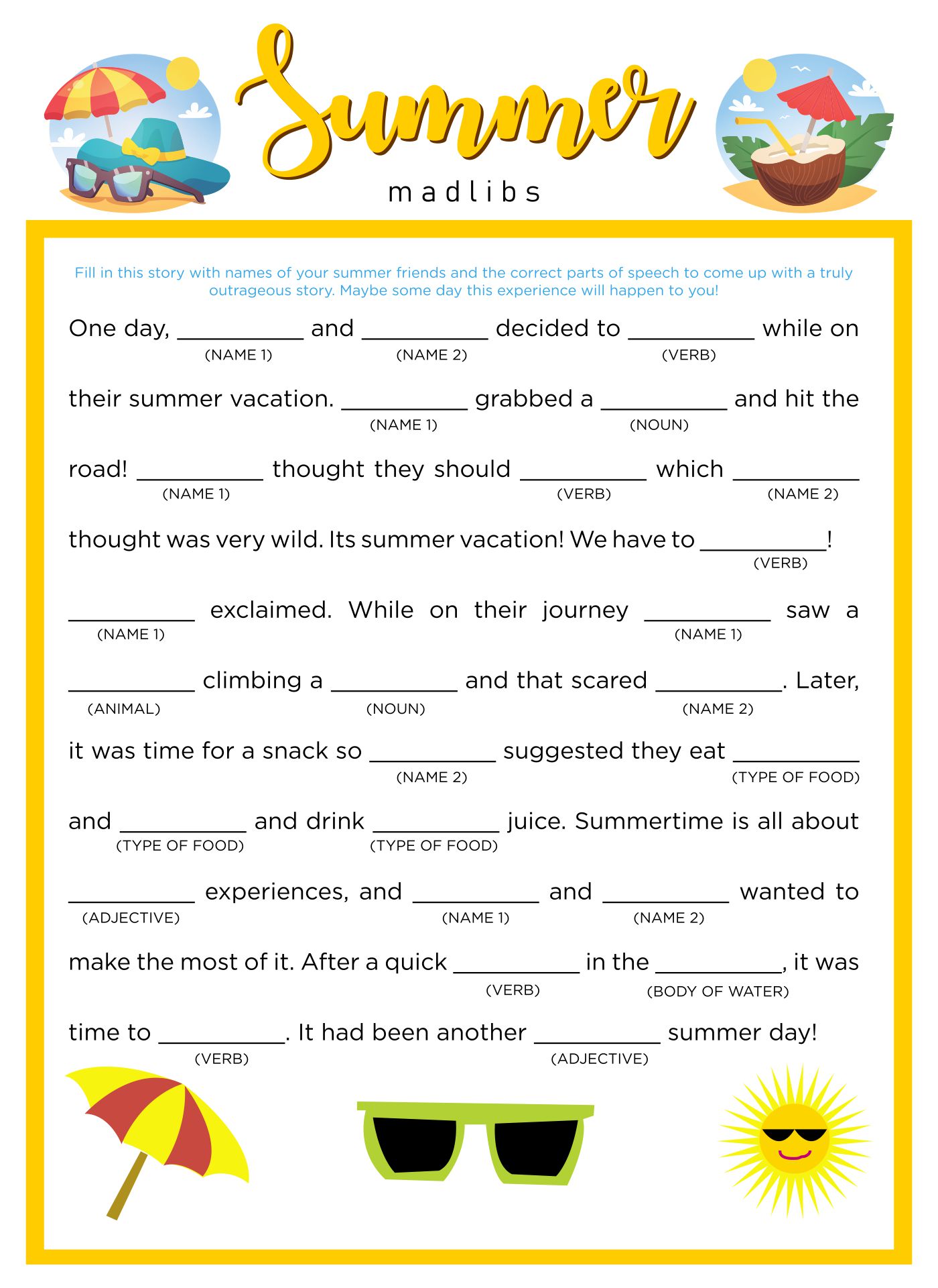 Camp Mad Libs Printable Printable Word Searches