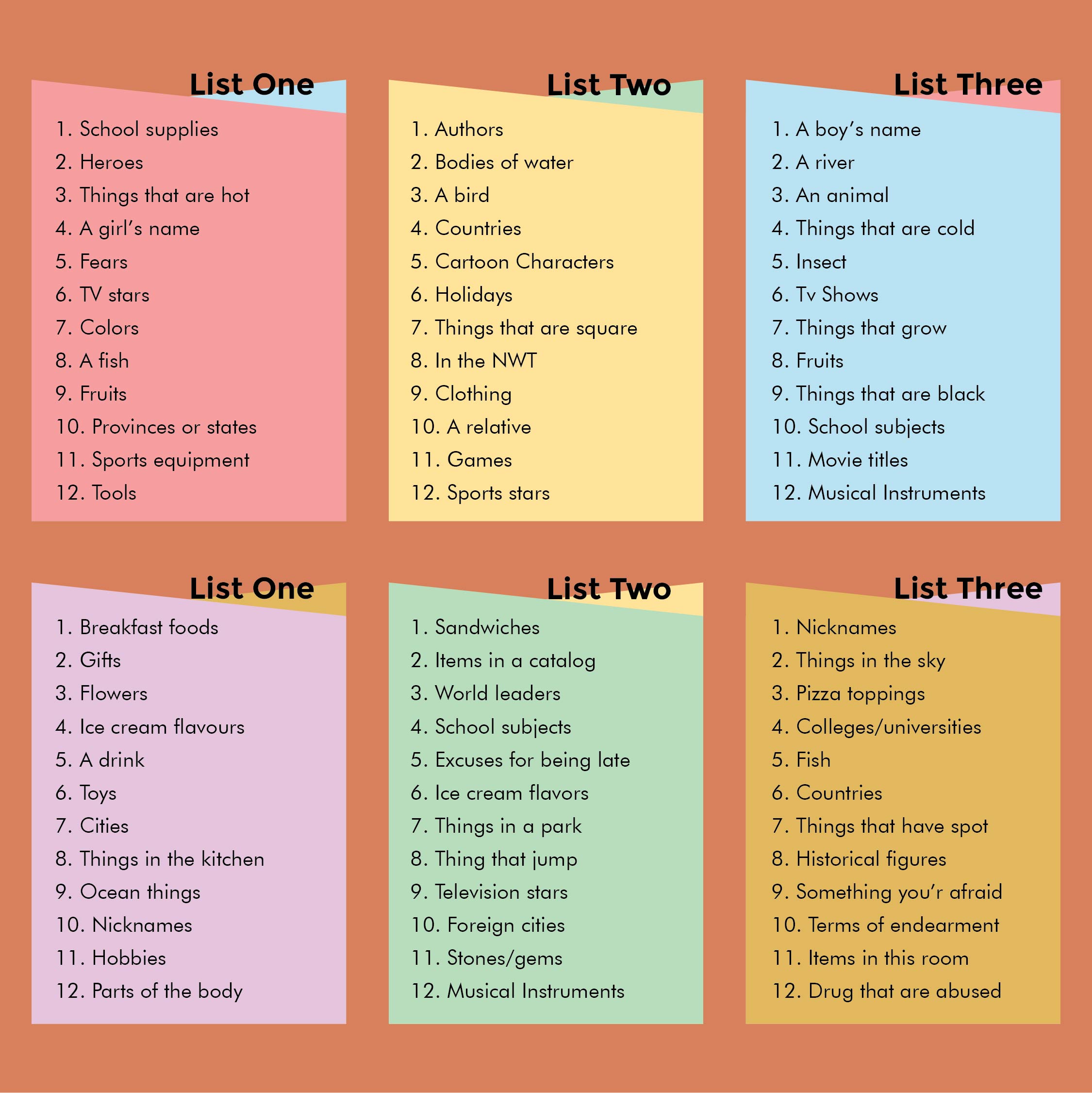 5 Best Images Of Scattergories Lists 1 12 Printable Printable Scattergories Lists 1 Printable 