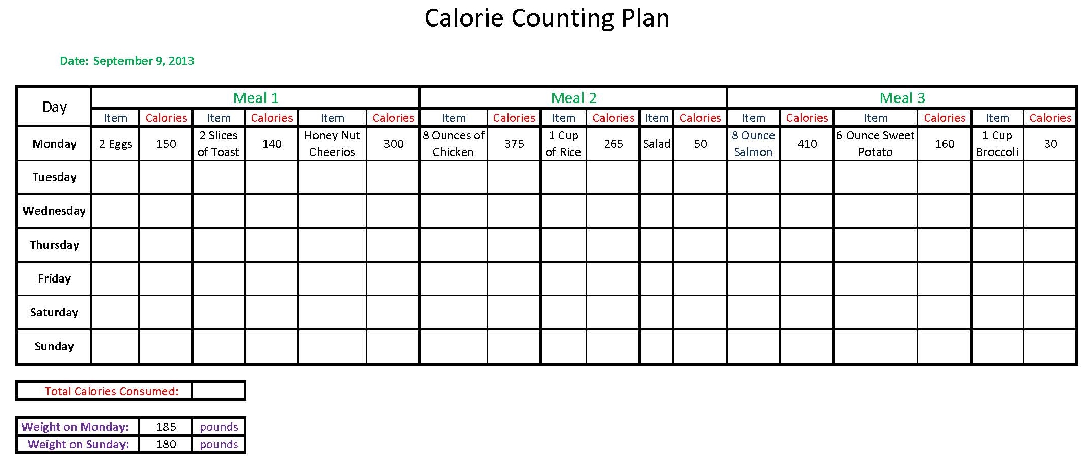 Printable Calorie Counter