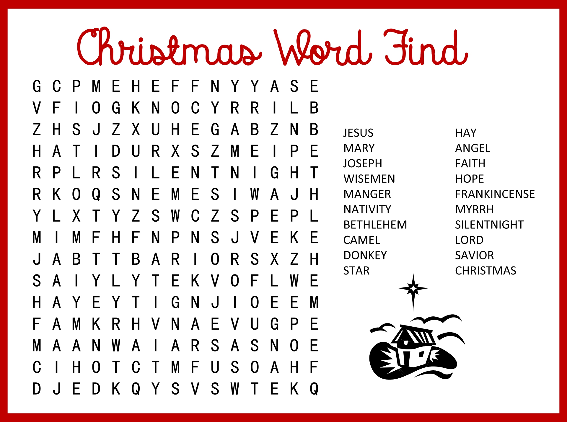 Hard Christmas Word Search Free Printable Pdf