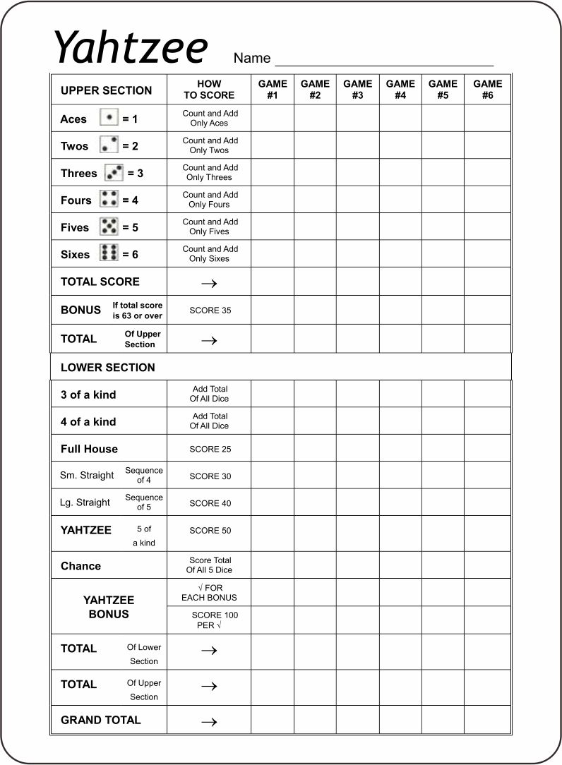 Triple Yahtzee Printable Score Sheet