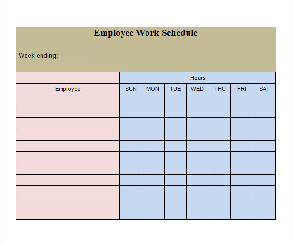 Weekly Work Schedule Template 2