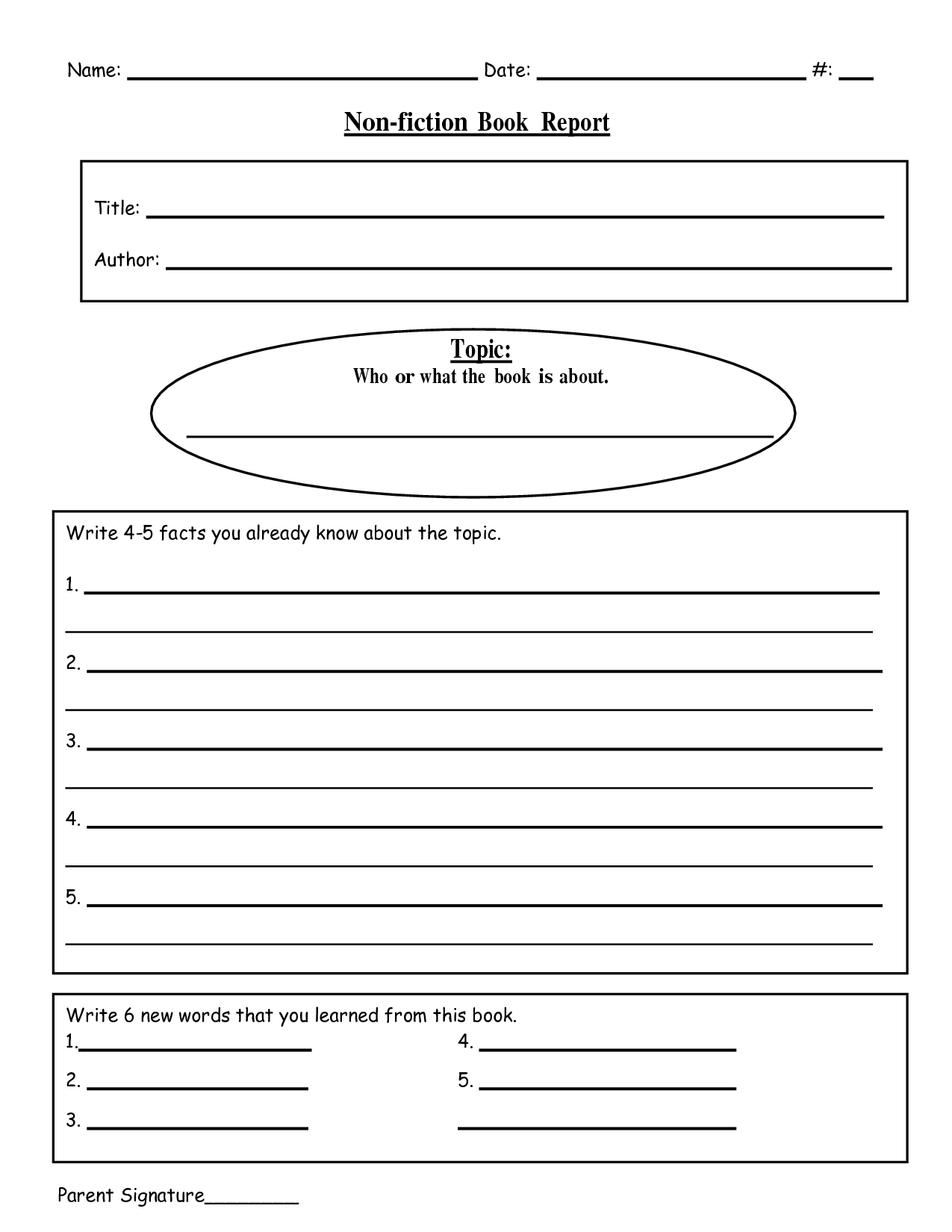 9 Best Images Of Nonfiction Book Report Forms Printable Middle School Book Report Template