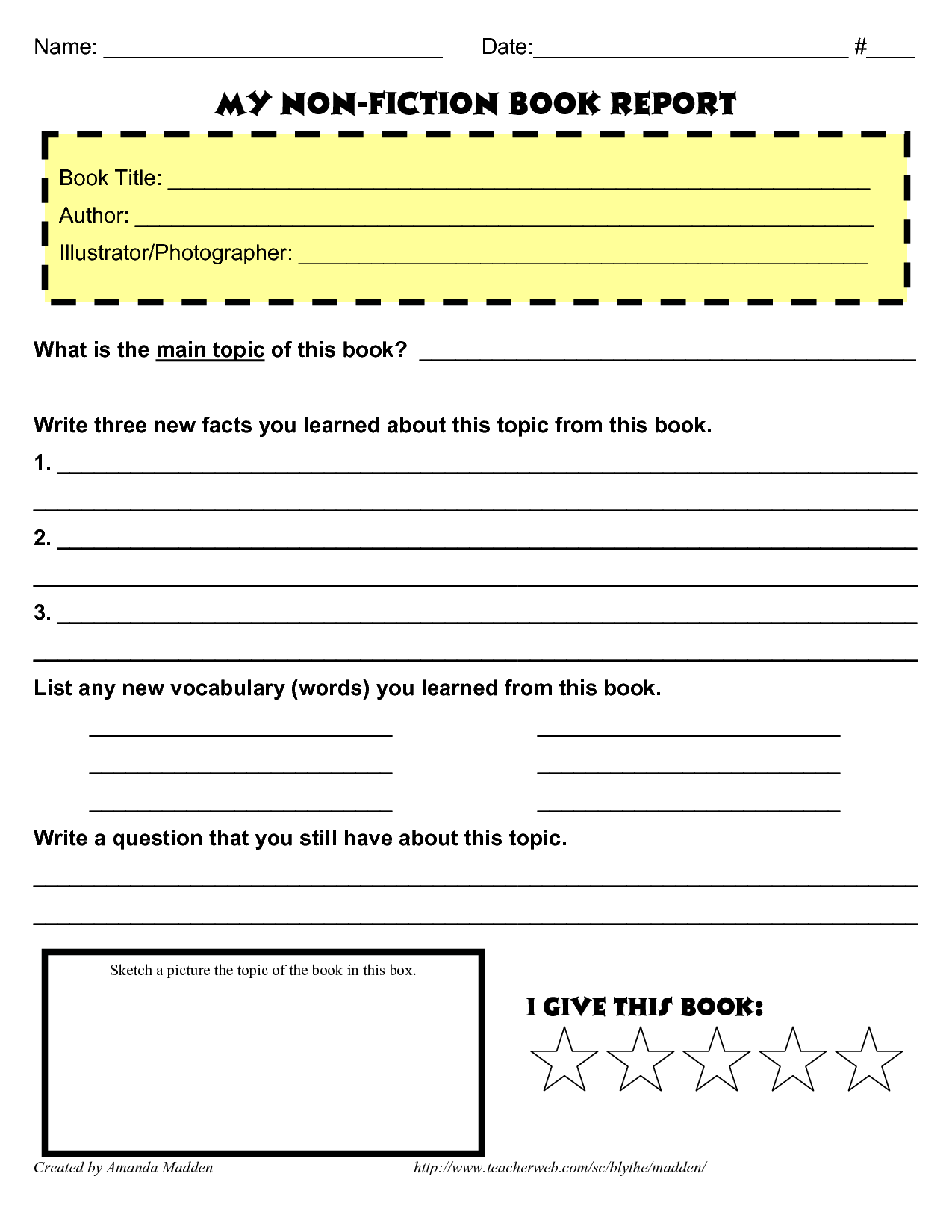 9 Best Images Of Nonfiction Book Report Forms Printable Middle School 