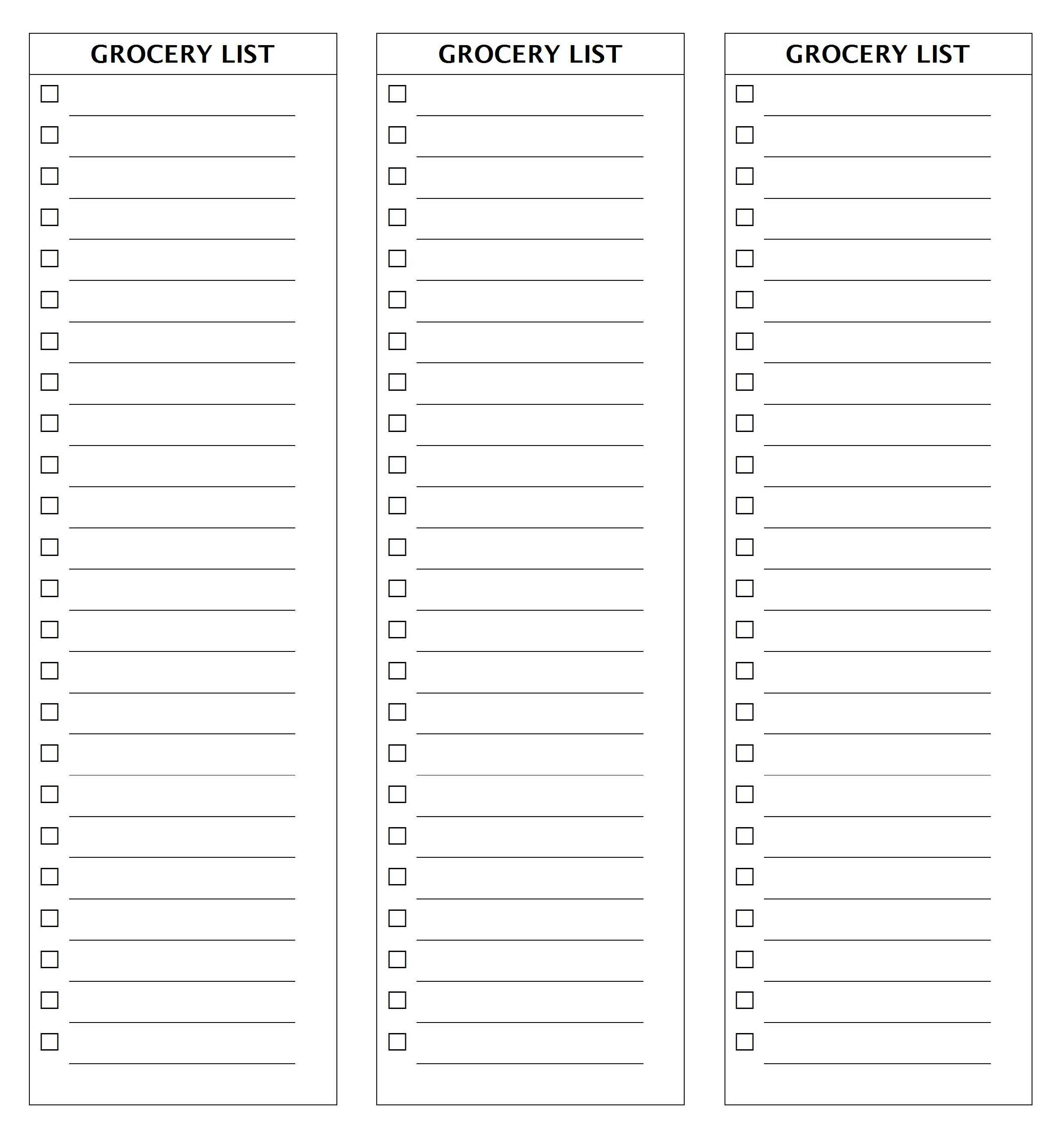 Free Printable Shopping Lists Blank