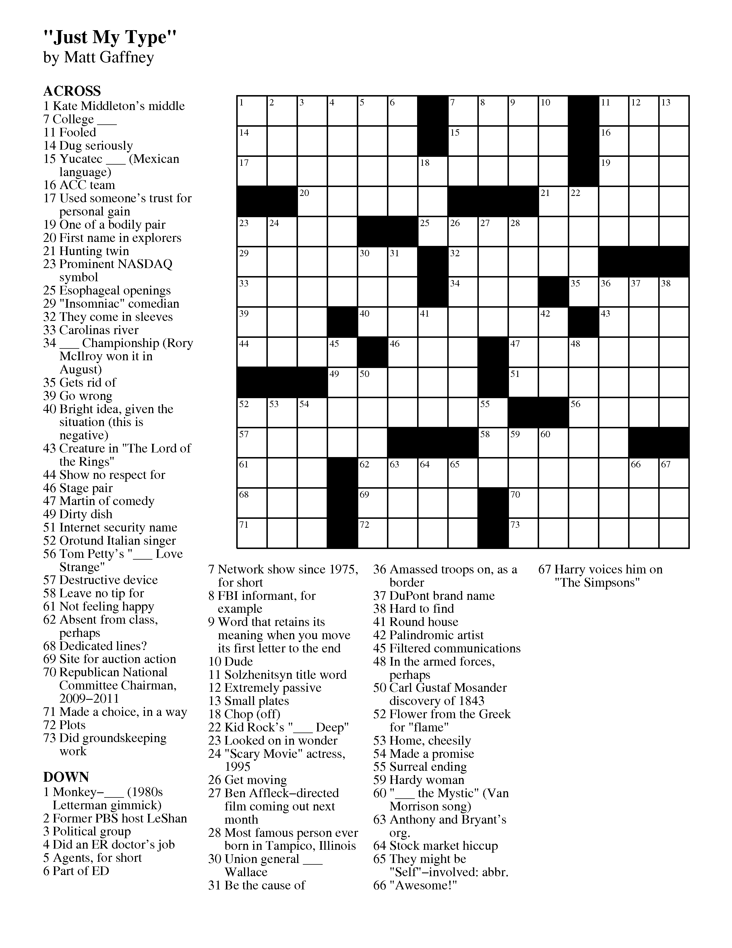 Printable Crosswords Easy