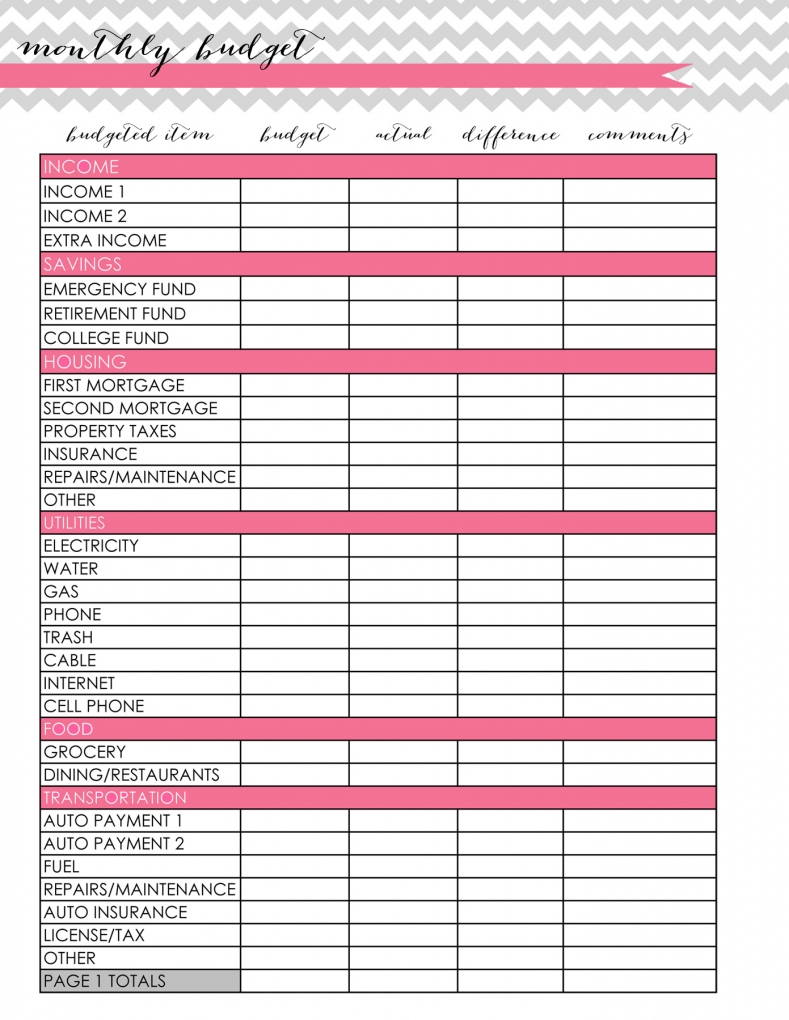 Free Monthly Budget Worksheets Printable