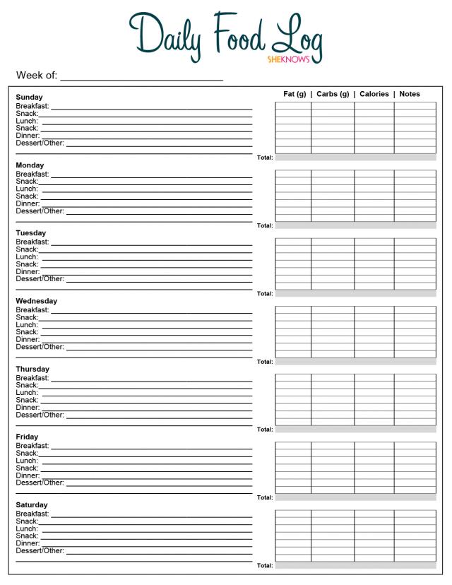 Free Printable Eating Log Printable Templates