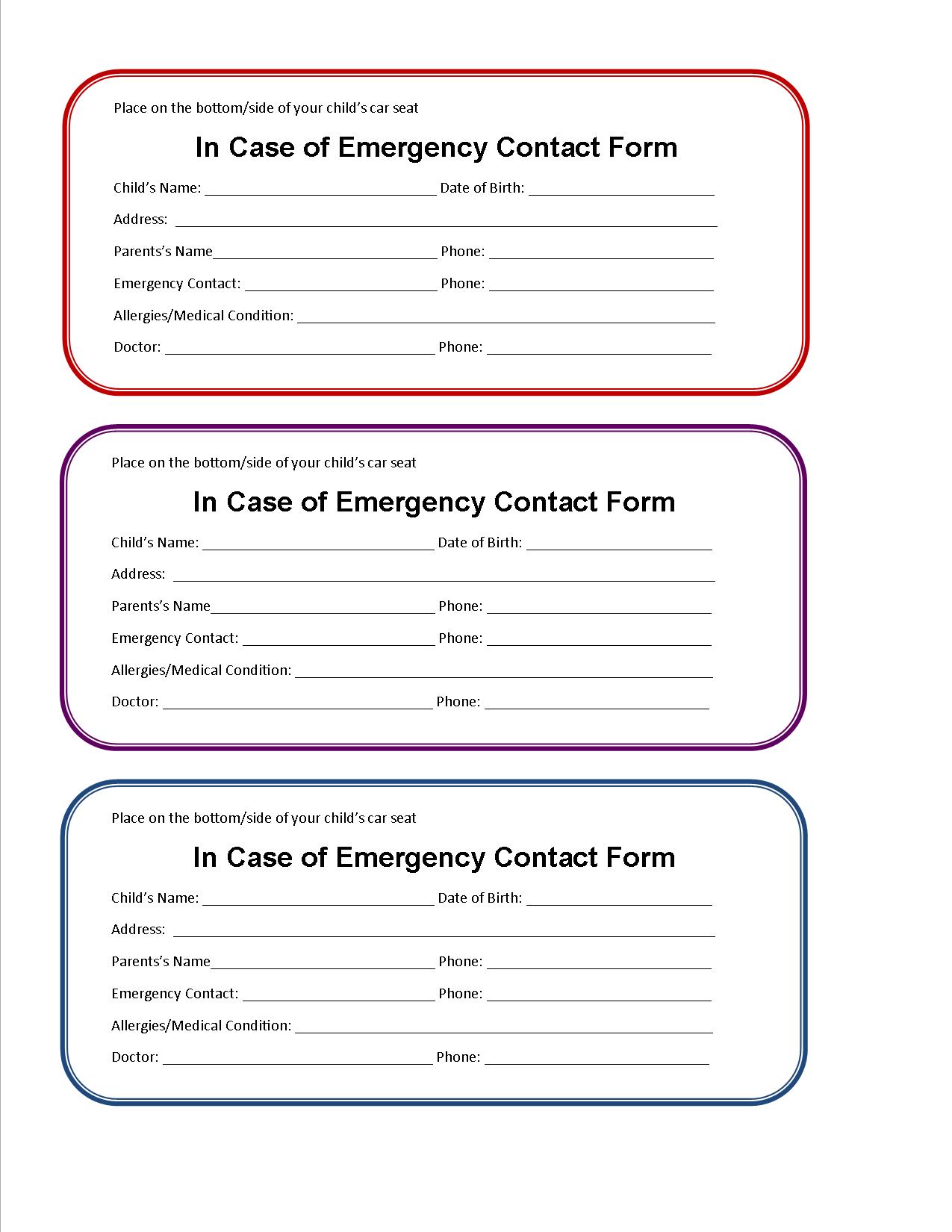 Free Printable Student Emergency Contact Form Printable Forms Free Online