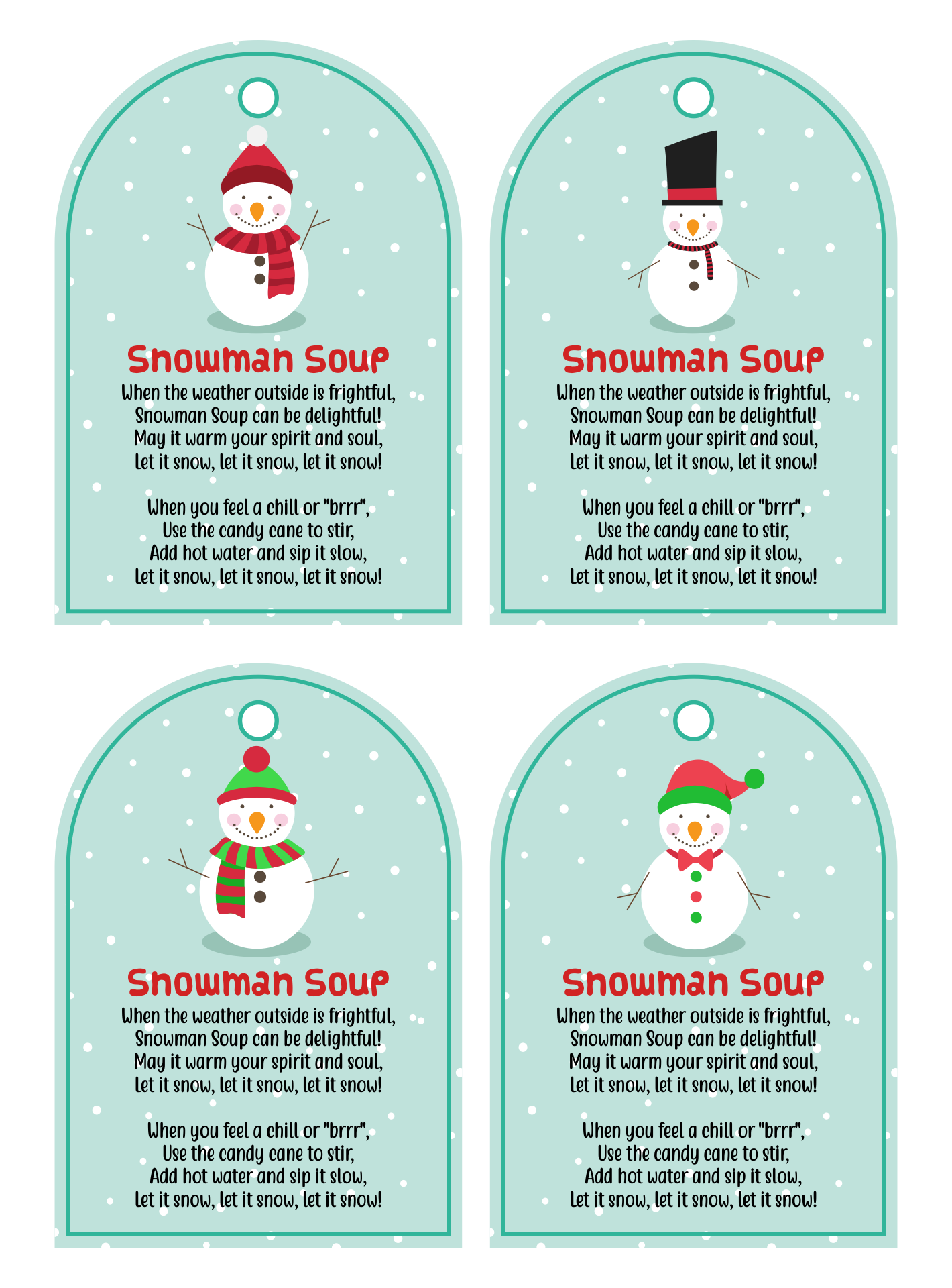 Snowman Soup Poem Printable Free Postcard