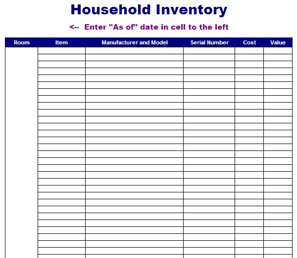 Printable Home Inventory Template My XXX Hot Girl