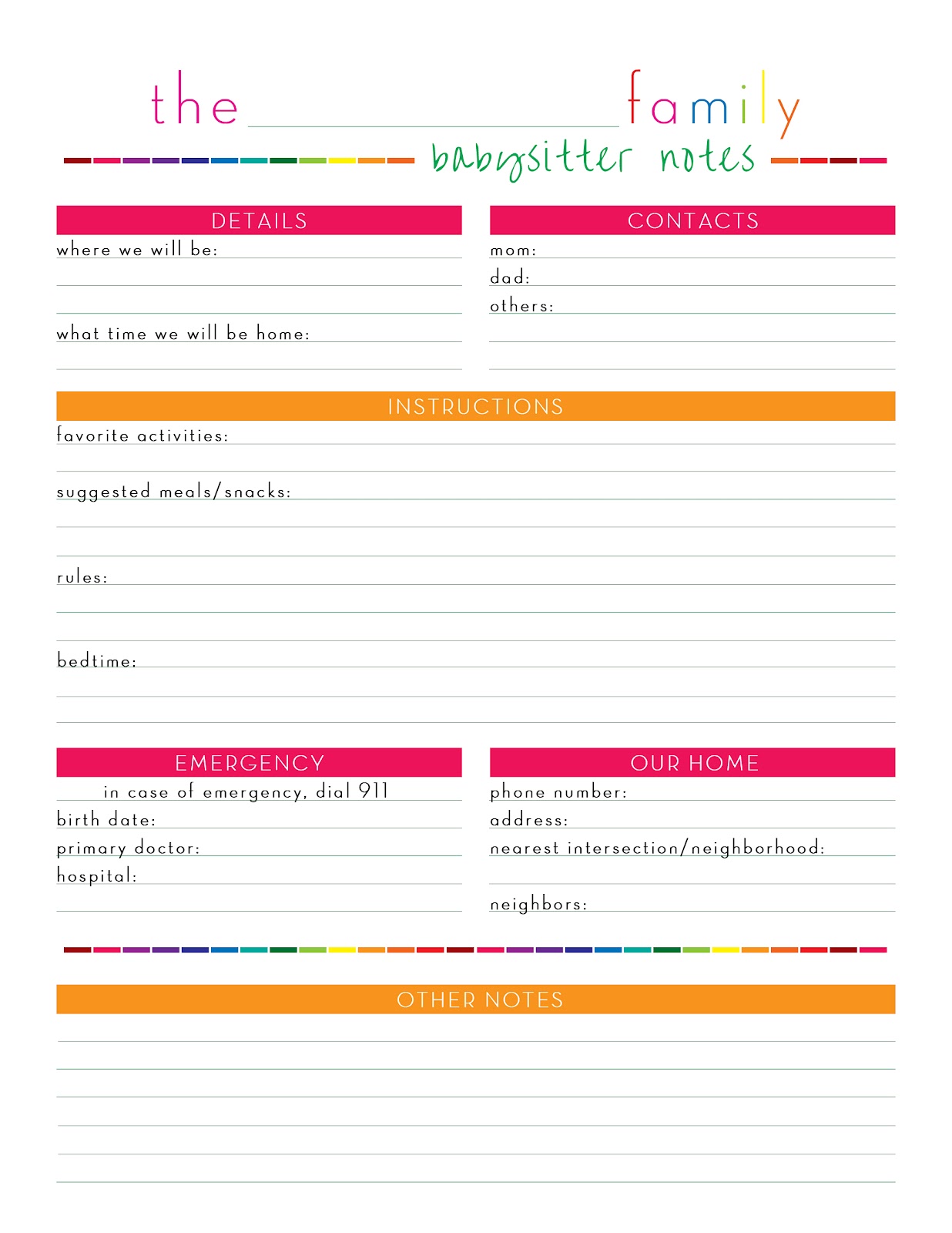 7 Best Images Of Information For Babysitter Printable Printable 