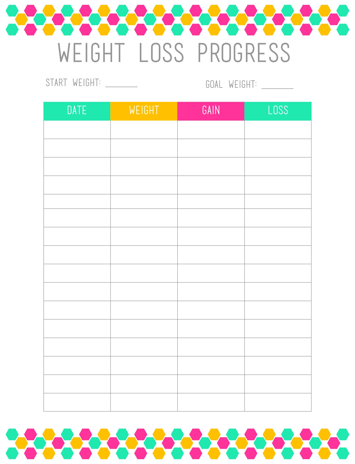 Printable Weightloss Chart