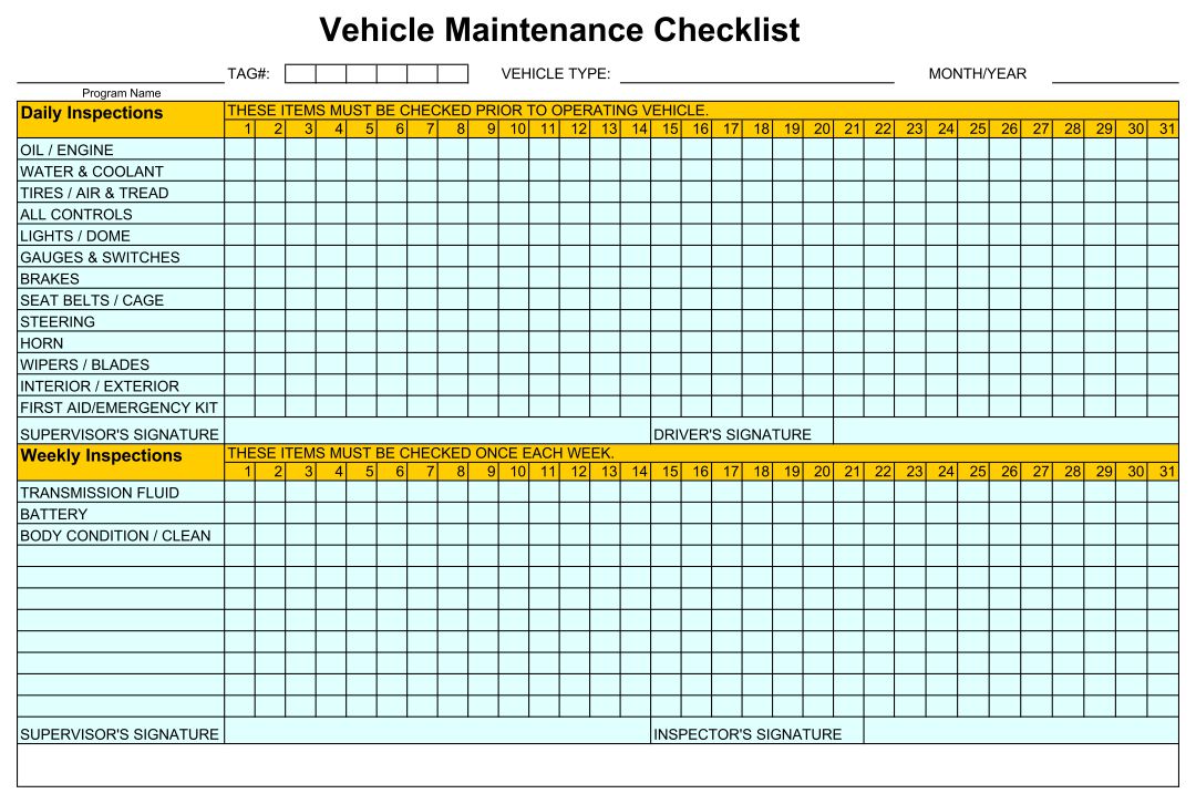 5 Best Images Of Home Maintenance Checklist Printable Car Maintenance