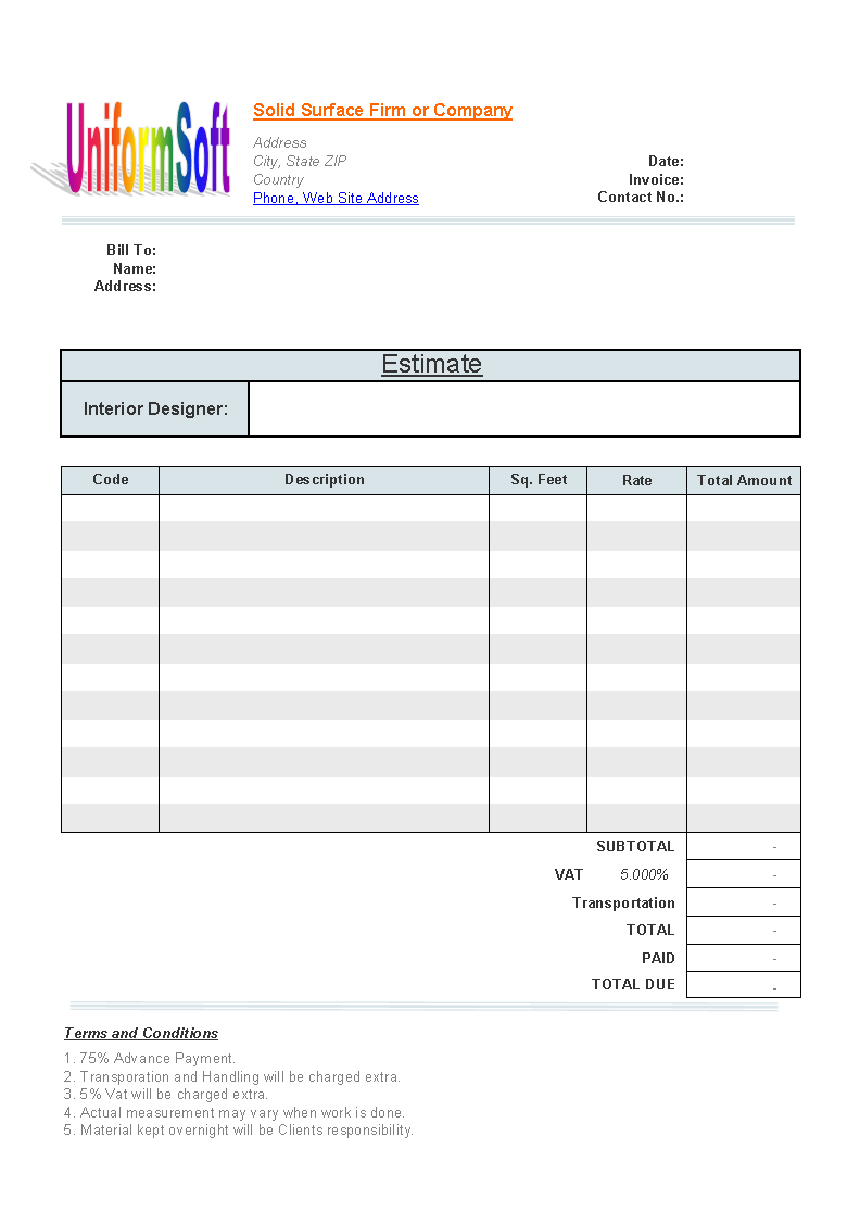 7 Best Images Of Free Printable Estimate Template Construction Job Estimate Templates Free