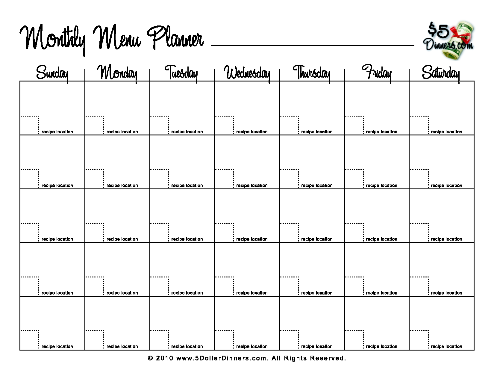 8 Best Images Of Sample Monthly Menu Planner Printable Weekly Diet 