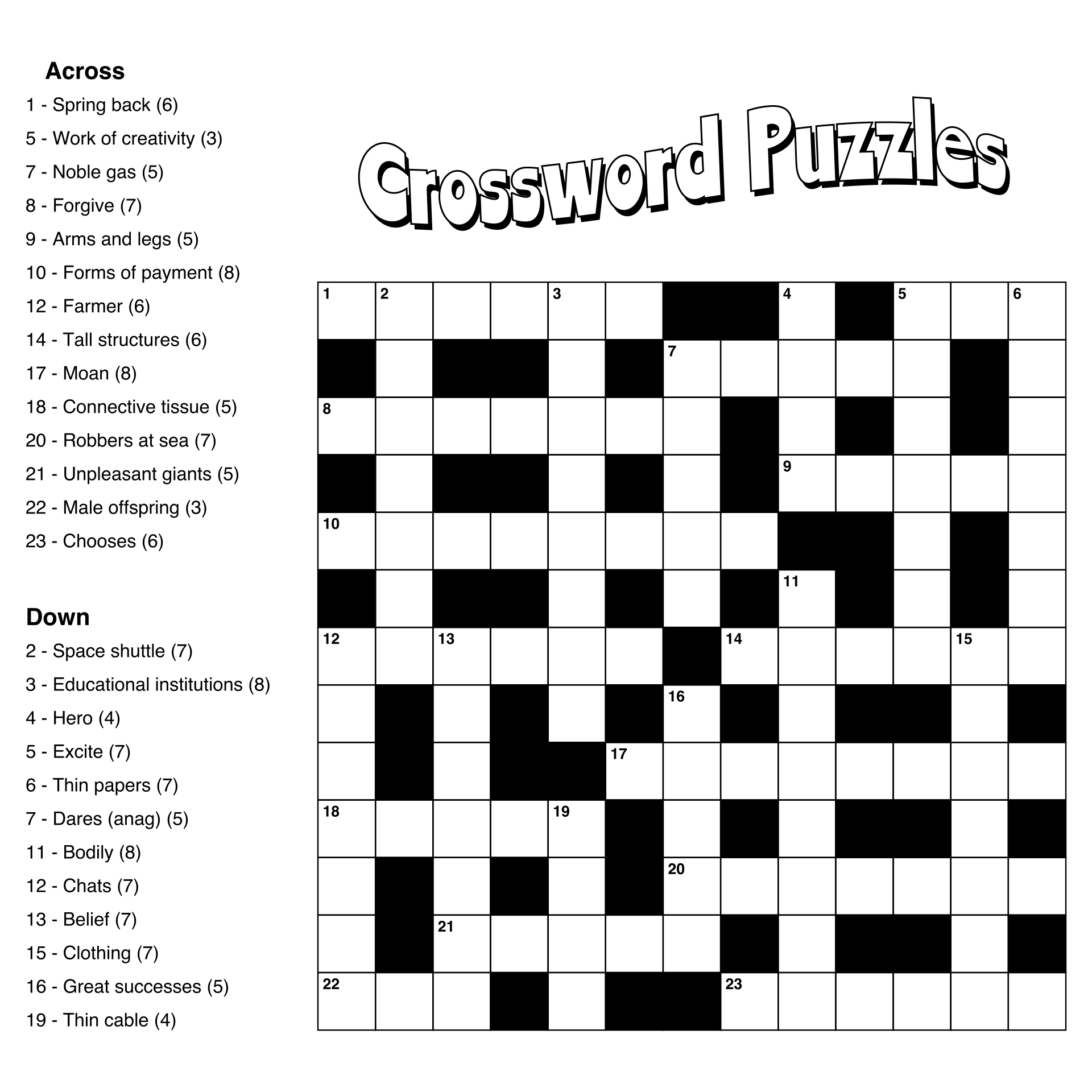 Printable Simple Crossword Puzzles