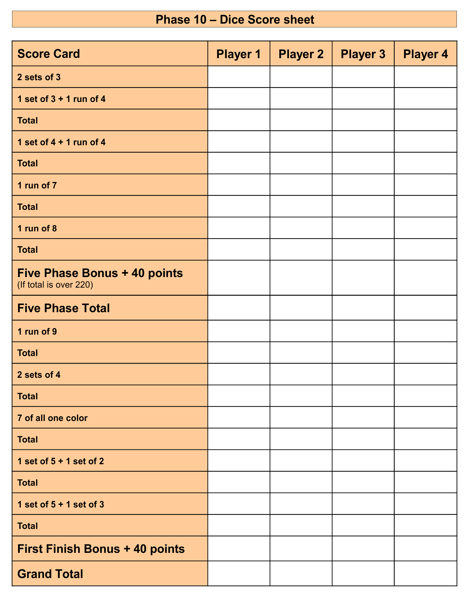 Printable Dice Game Score Sheets