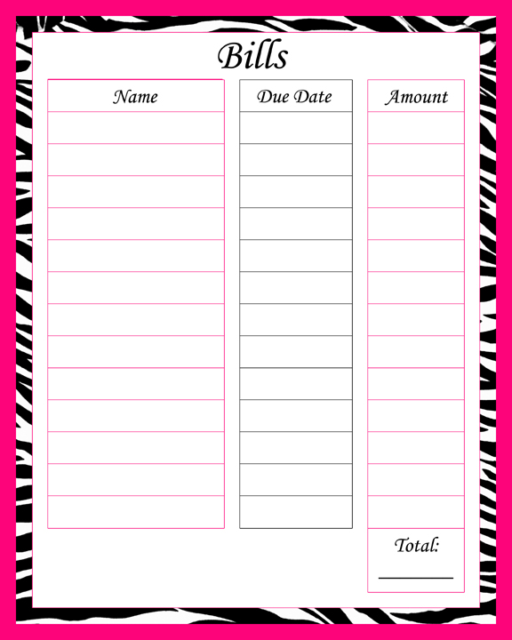 5 Best Images Of Printable Monthly Bill Sheet Printable Monthly Bill Organizer Template Free 