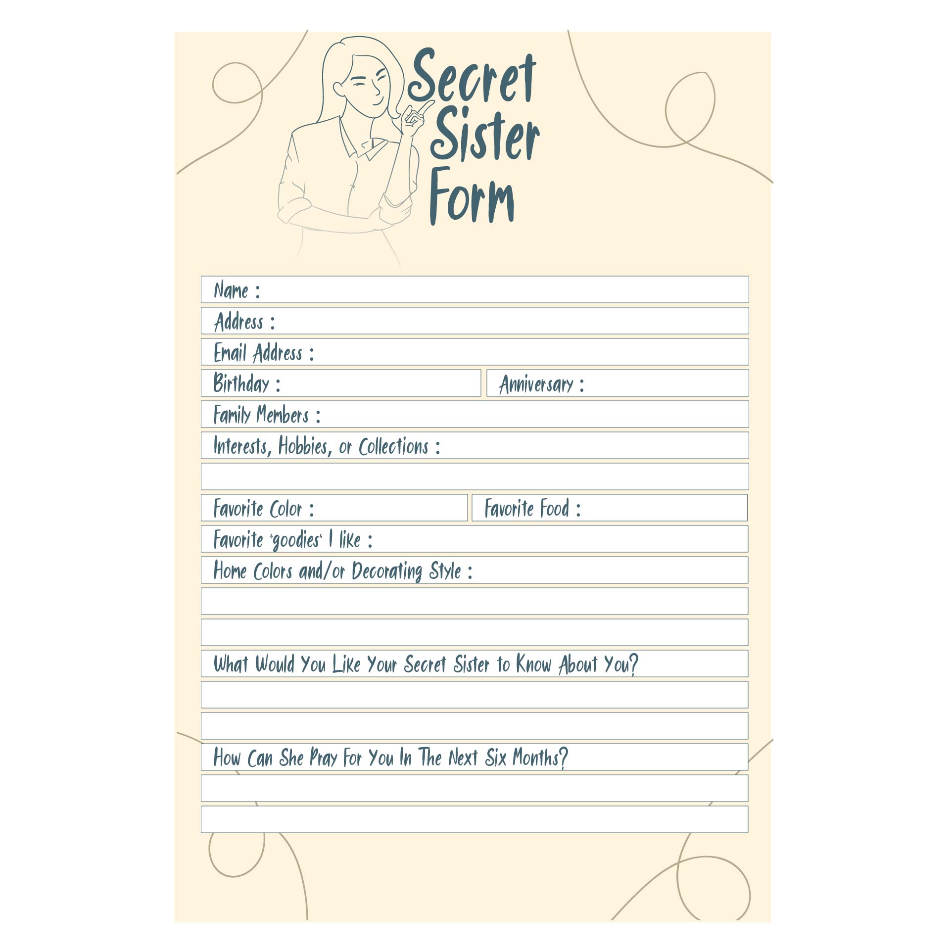 Printable Secret Sister Questionnaire Printable Word Searches