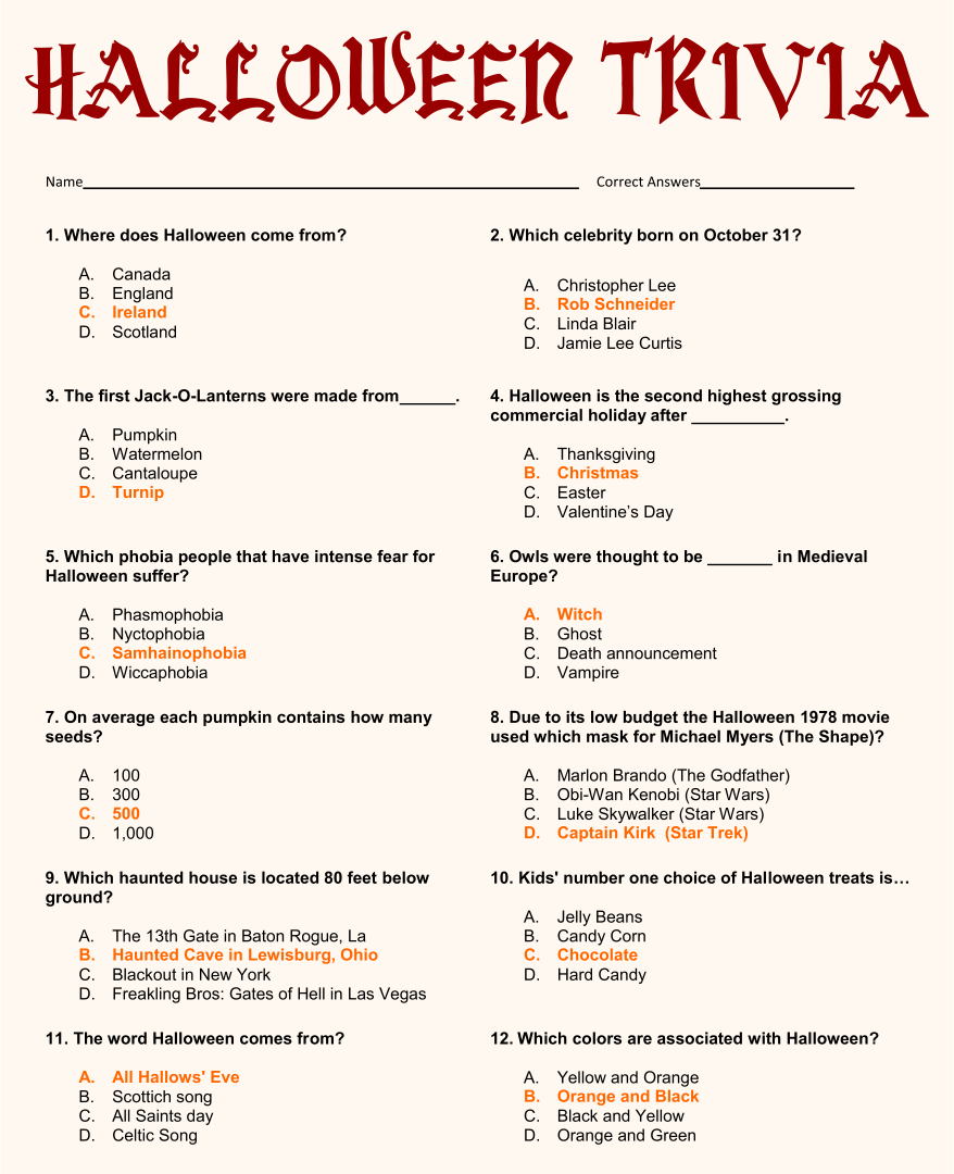 Printable Trivia Questions And Answers