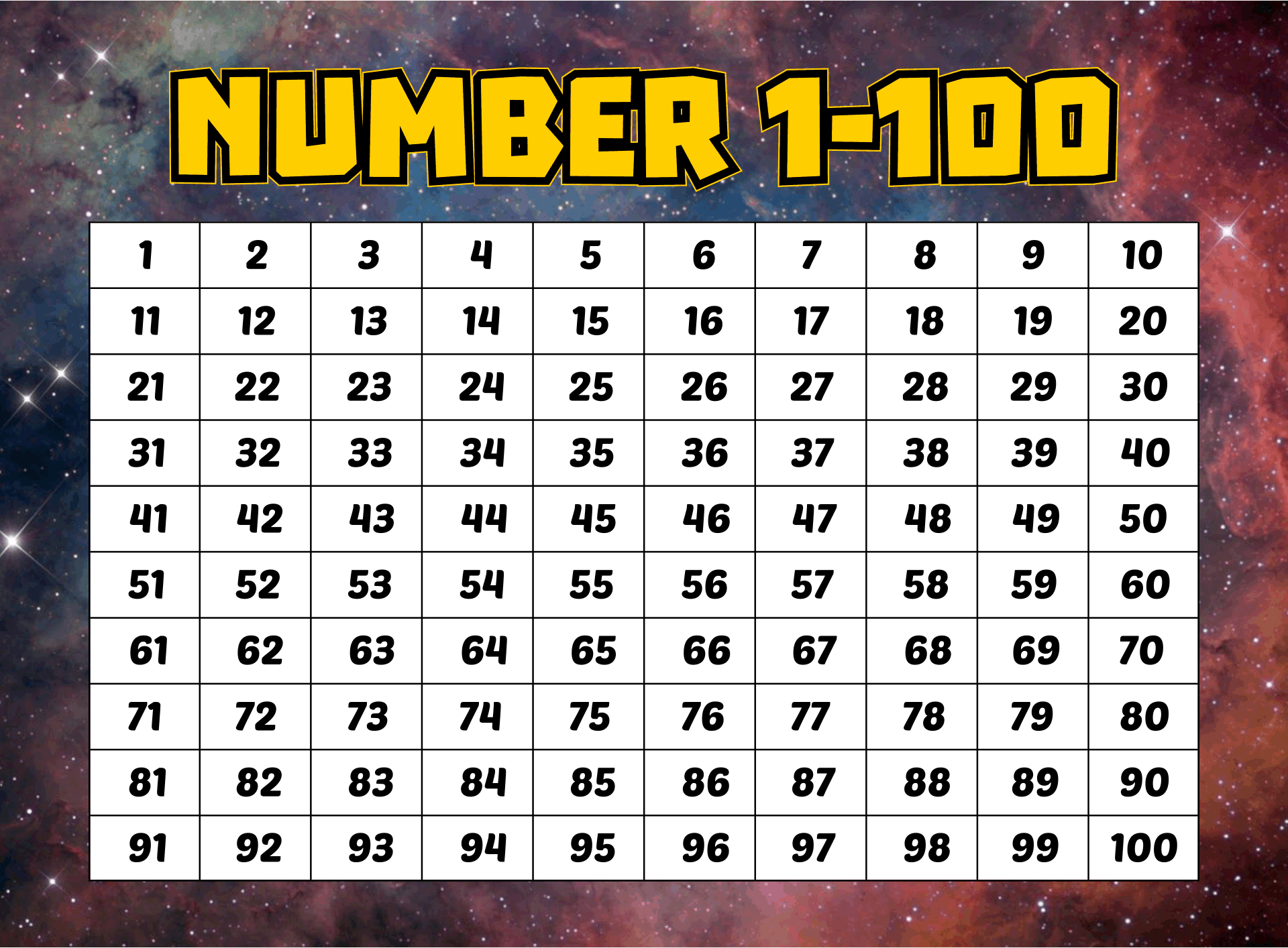 Printable 100 Day Countdown