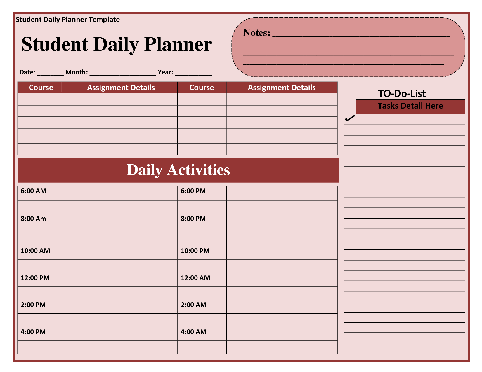 8 Best Images Of Student Daily Planner Template Printable Student 